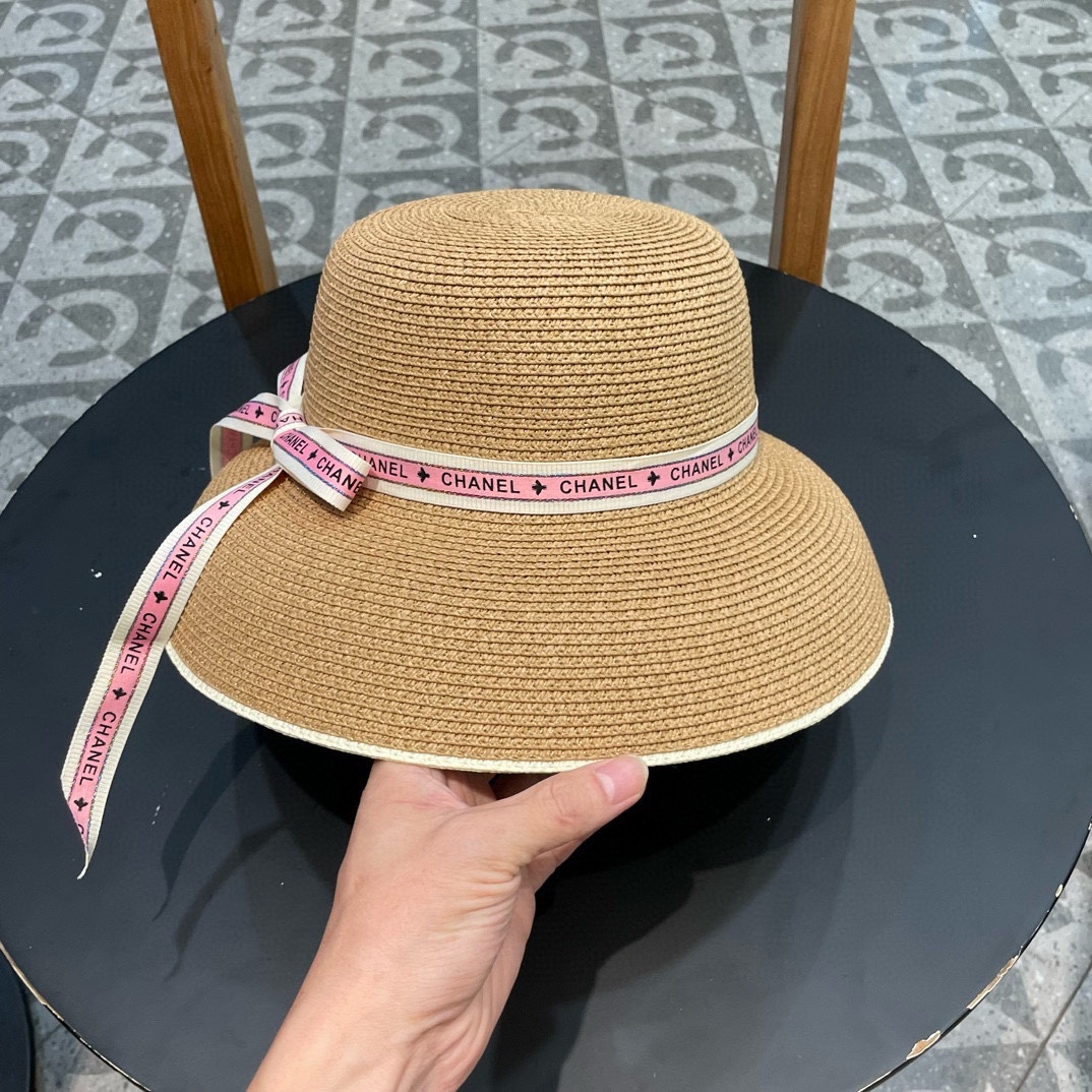 Chanel香奈儿名媛风灯罩小礼帽，平顶草帽，头围57cm