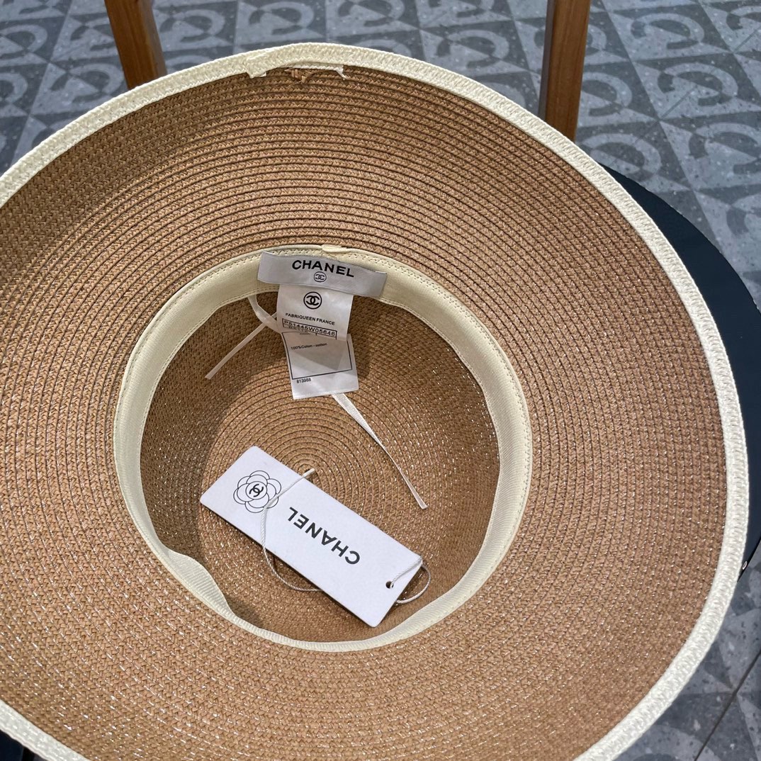 Chanel香奈儿名媛风灯罩小礼帽，平顶草帽，头围57cm