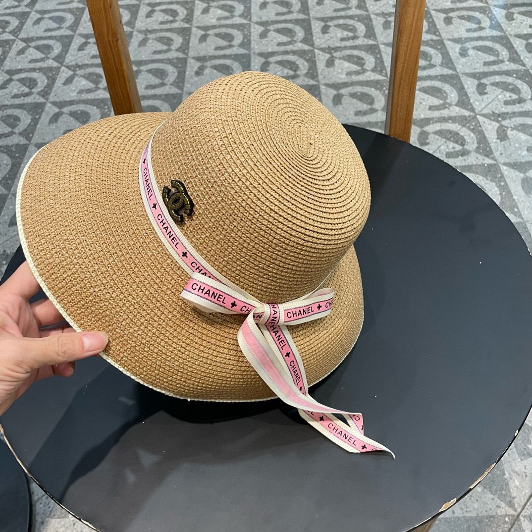 Chanel香奈儿名媛风灯罩小礼帽，平顶草帽，头围57cm