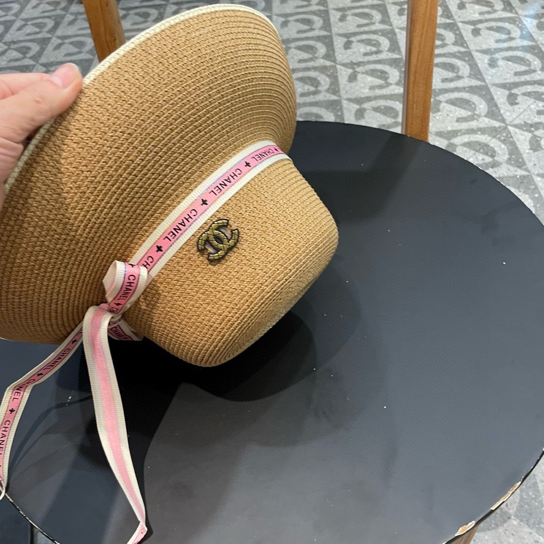 Chanel香奈儿名媛风灯罩小礼帽，平顶草帽，头围57cm