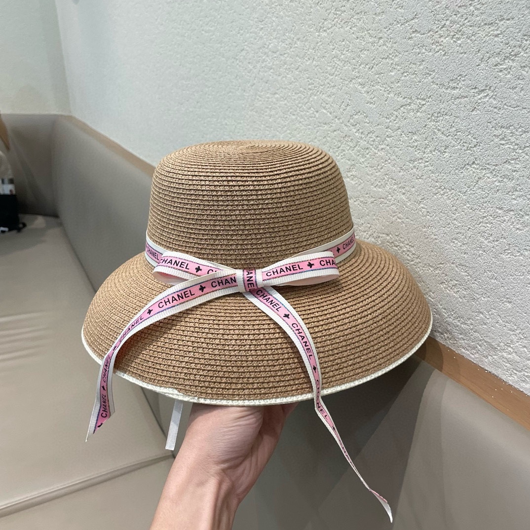 Chanel香奈儿名媛风灯罩小礼帽，平顶草帽，头围57cm