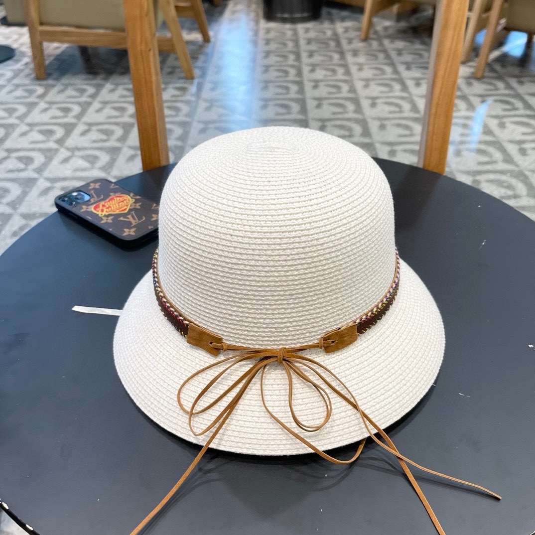 GUCC I古奇海边度假百搭圆顶草帽女出游遮阳防晒民族风礼帽女夏天沙滩太阳帽
