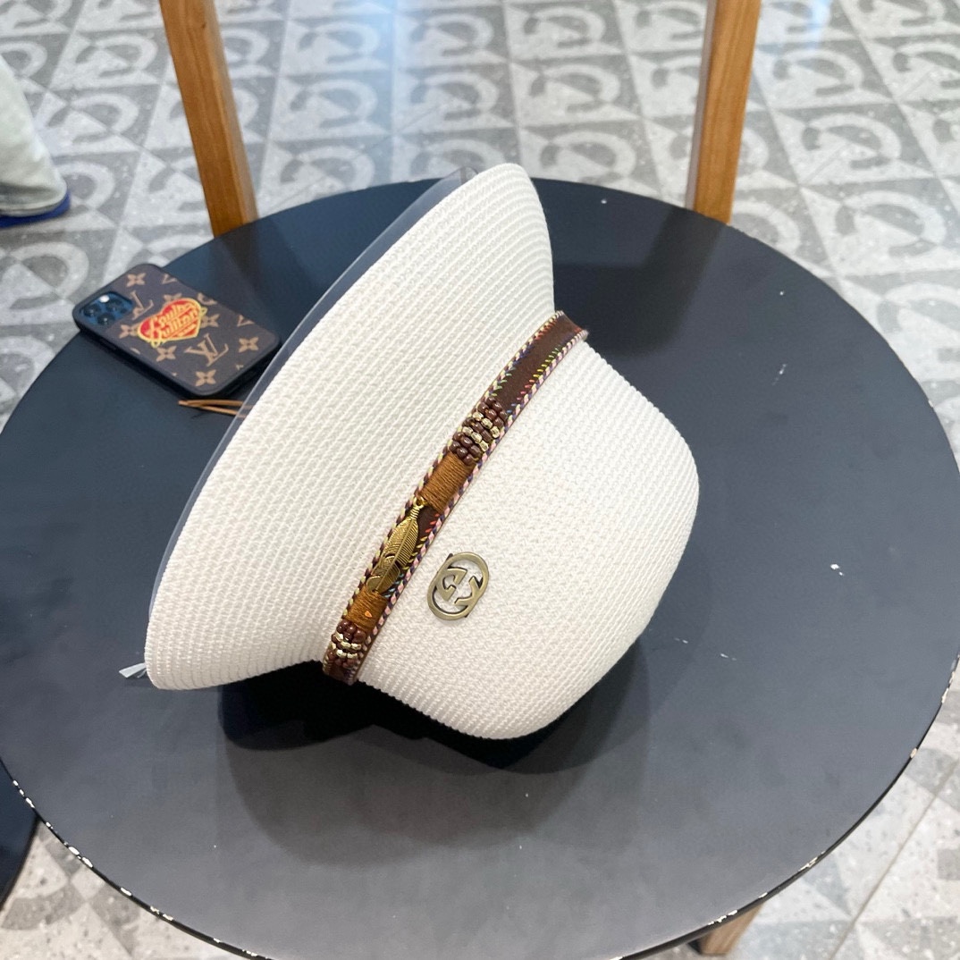 GUCC I古奇海边度假百搭圆顶草帽女出游遮阳防晒民族风礼帽女夏天沙滩太阳帽