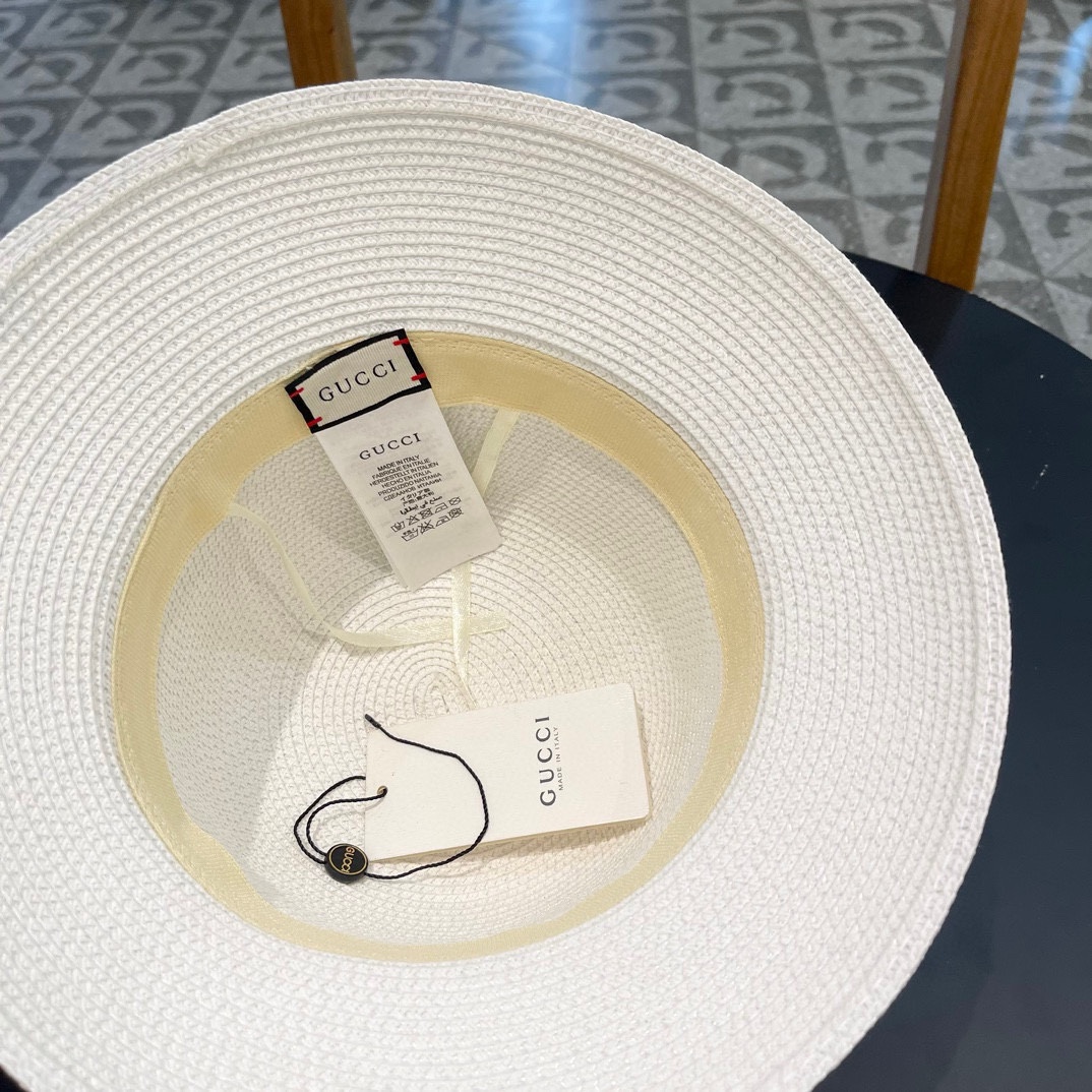 GUCC I古奇海边度假百搭圆顶草帽女出游遮阳防晒民族风礼帽女夏天沙滩太阳帽