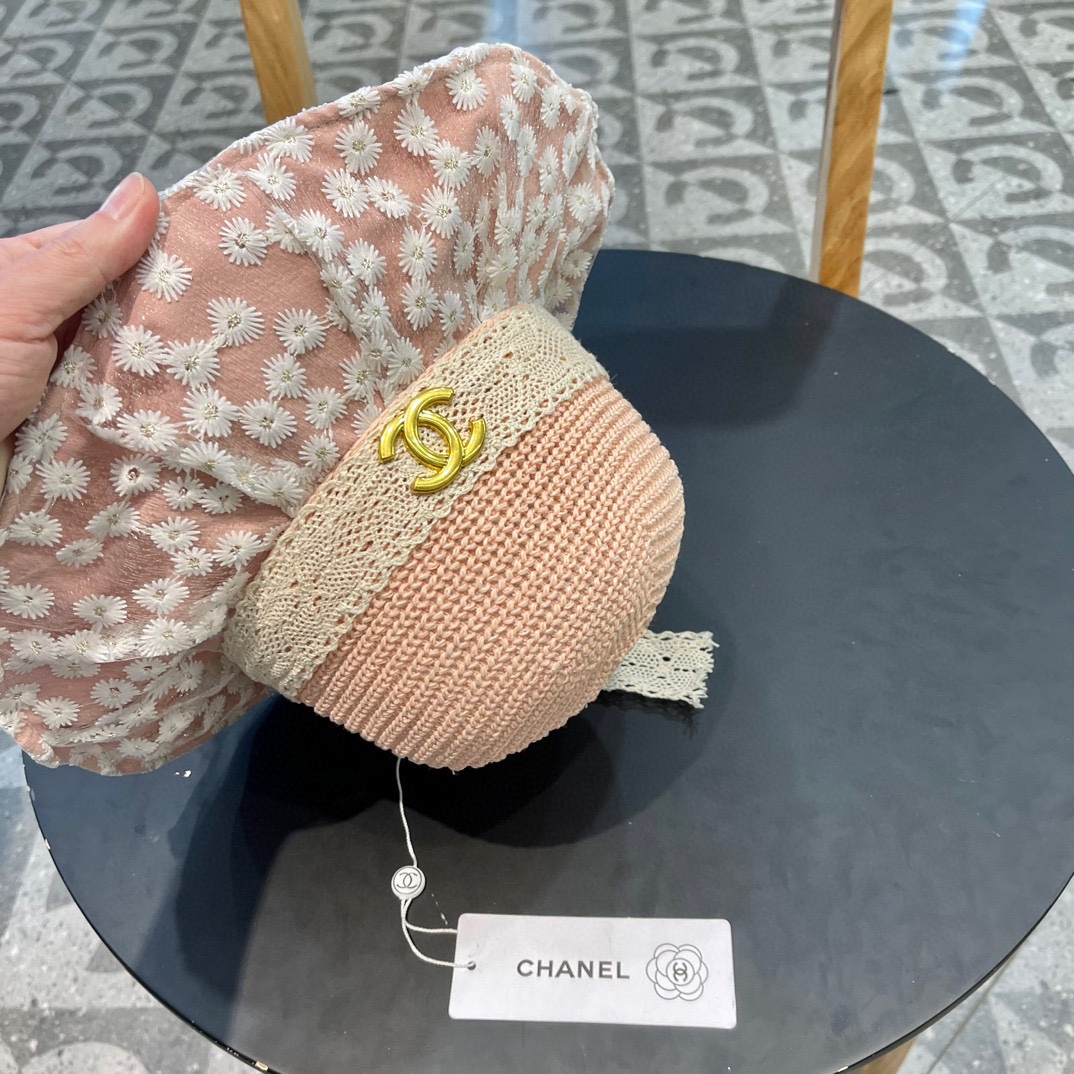  chanel香奈儿小清新花朵蕾丝针织顶帽子女夏出游海边度假百搭赫本风遮阳帽