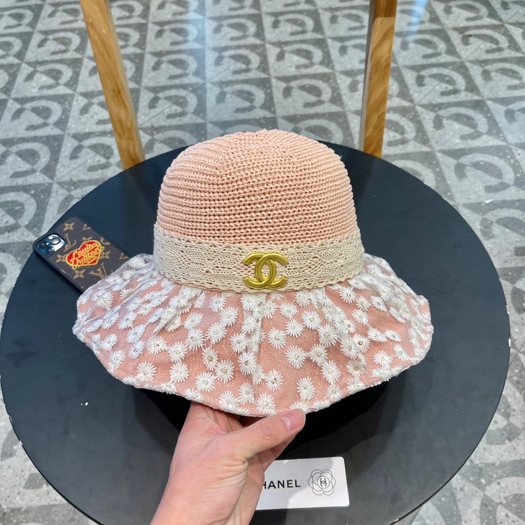  chanel香奈儿小清新花朵蕾丝针织顶帽子女夏出游海边度假百搭赫本风遮阳帽