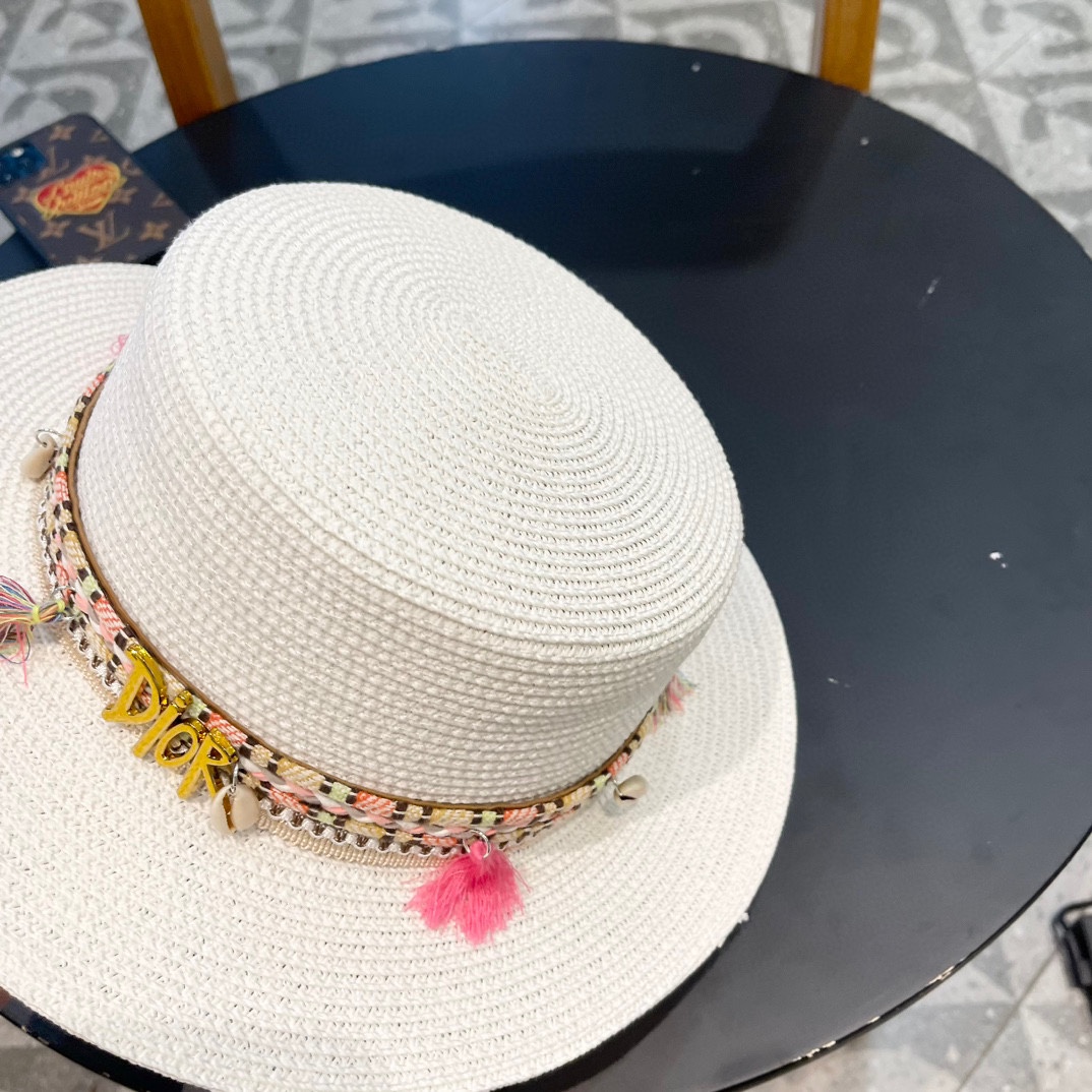 P137 [DIOR DIEO] 2024 NEW BIG CROTCH, FLAT-TIED STRAW HAT - 图片 4