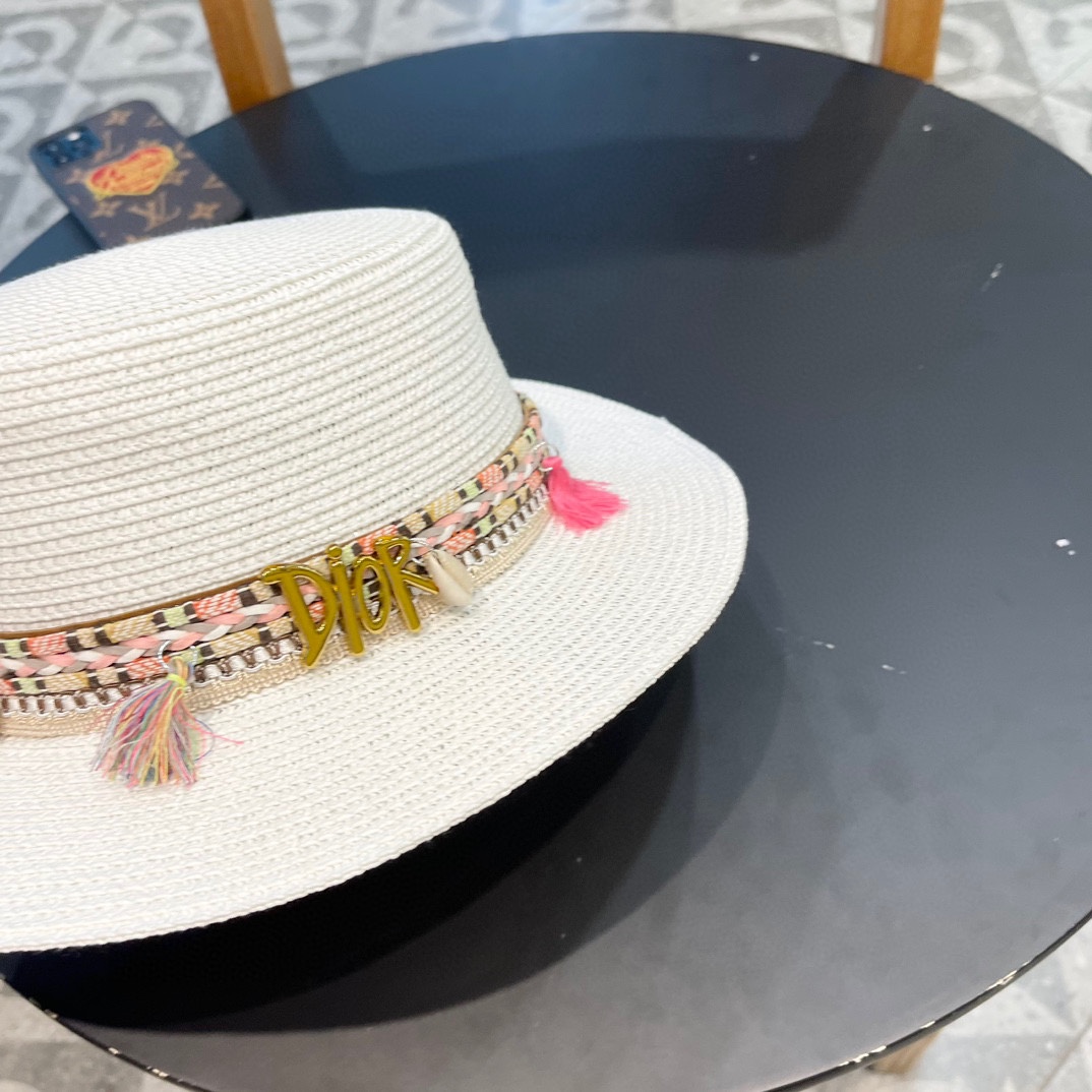 P137 [DIOR DIEO] 2024 NEW BIG CROTCH, FLAT-TIED STRAW HAT - 图片 3
