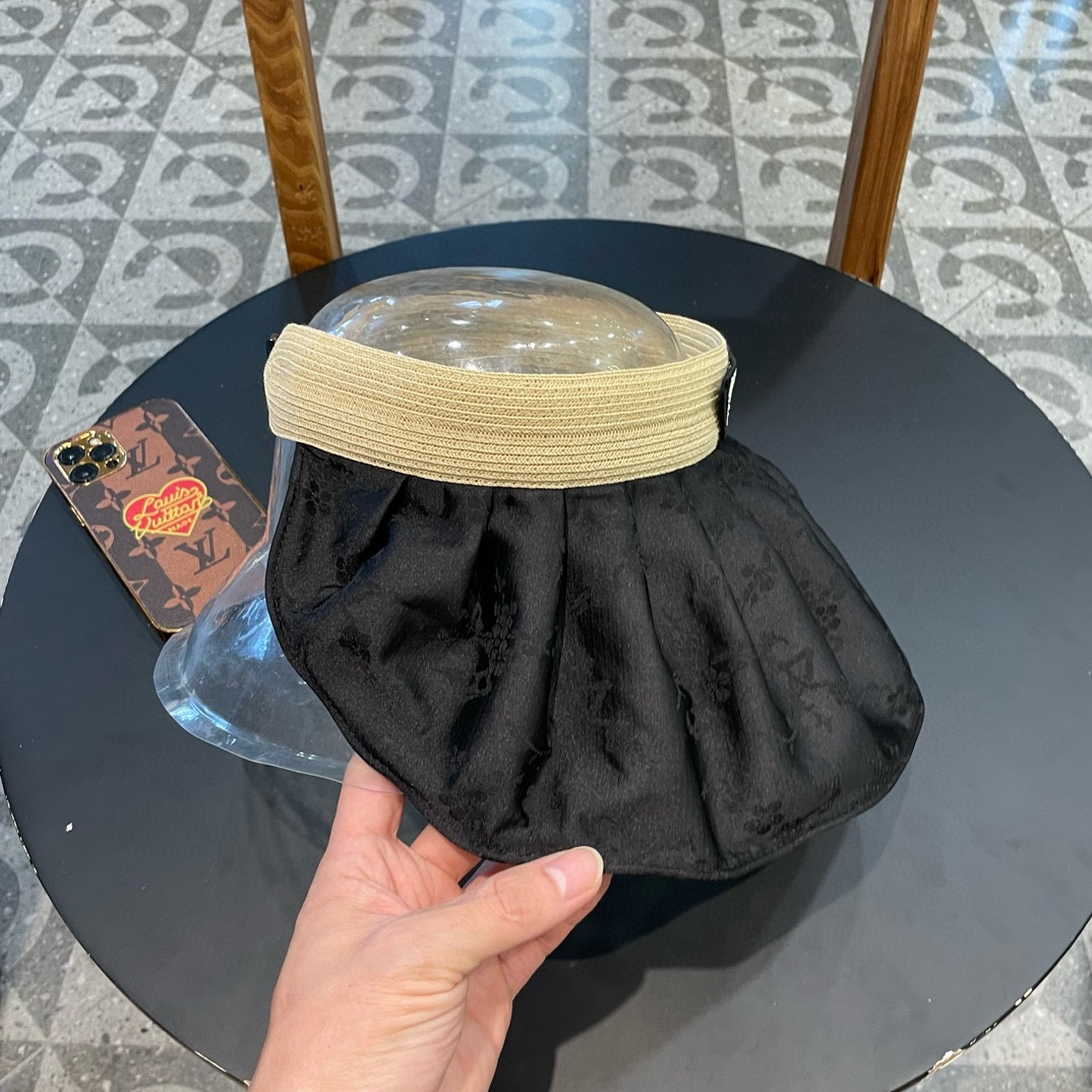   普拉达Prada蝴蝶结空顶帽子女款新款夏季拼接草编遮阳帽户外国风防晒帽潮