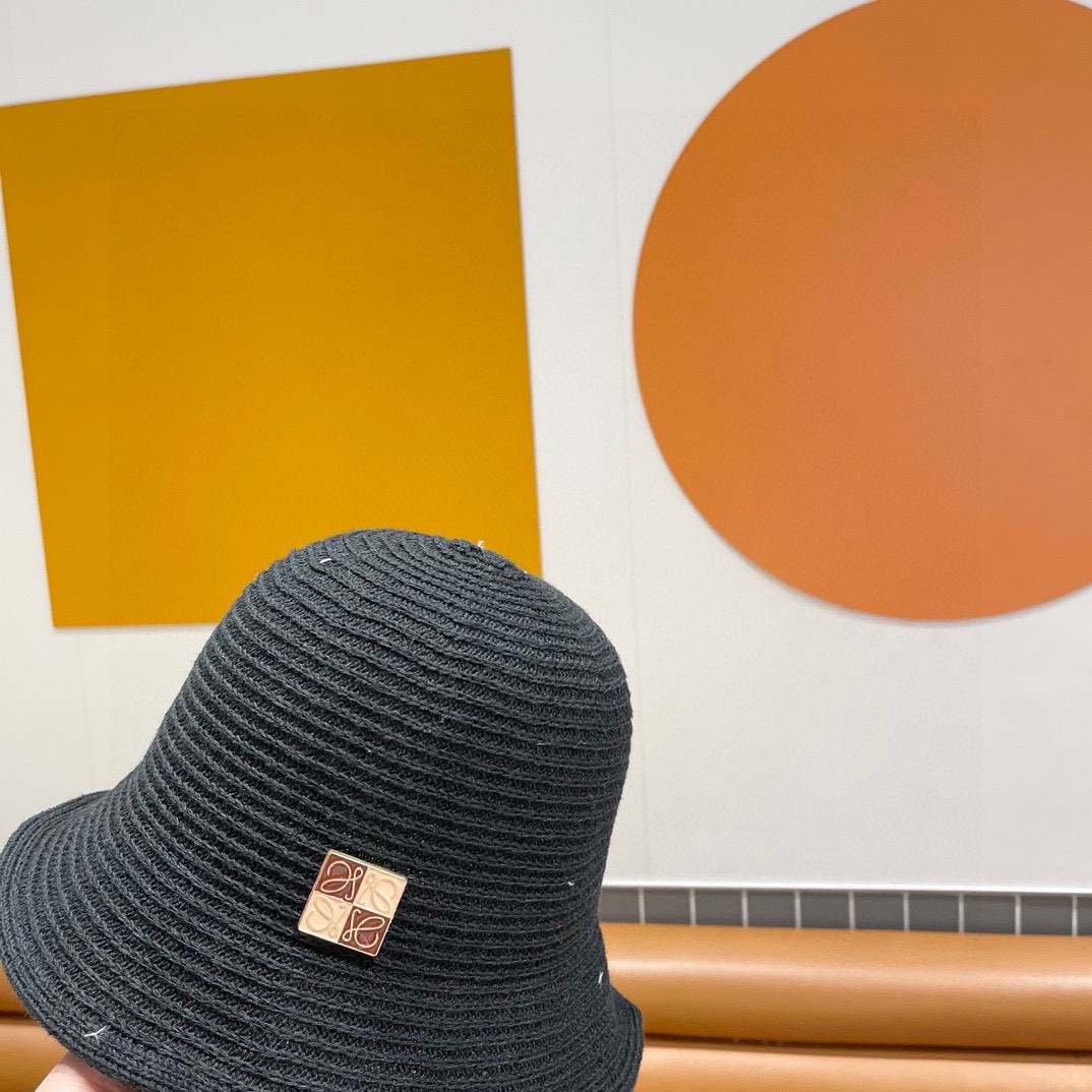  罗意威👒LOEWE针织防晒透气水桶渔夫帽女夏韩版ins显脸小遮脸盆帽适合圆脸