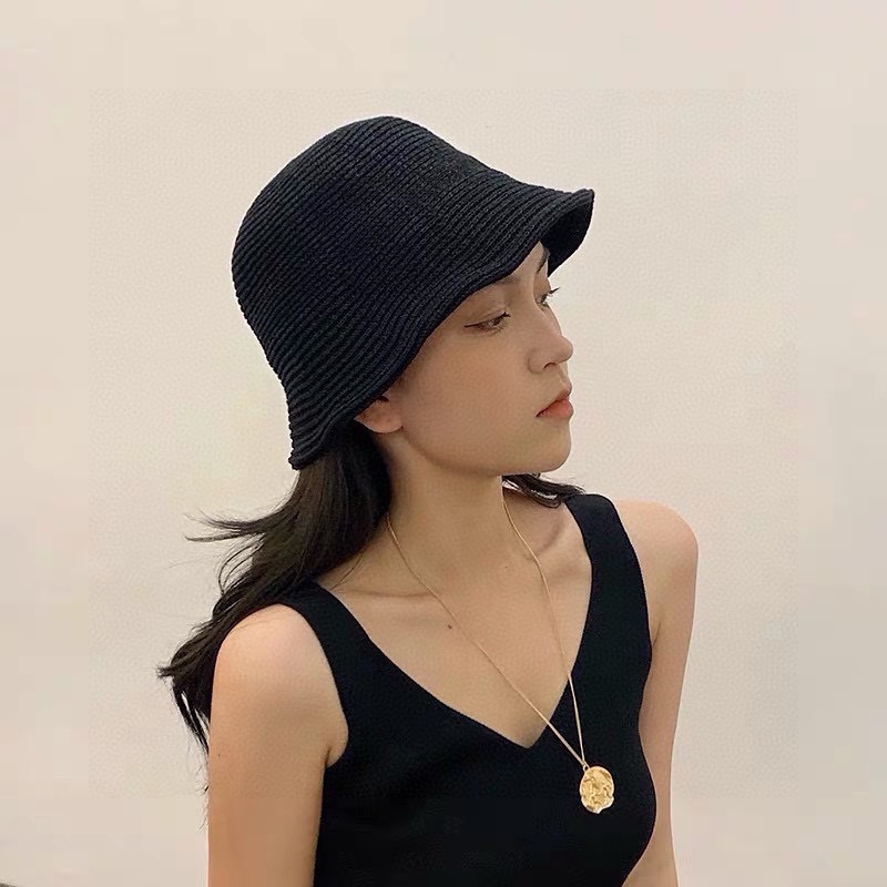  罗意威👒LOEWE针织防晒透气水桶渔夫帽女夏韩版ins显脸小遮脸盆帽适合圆脸