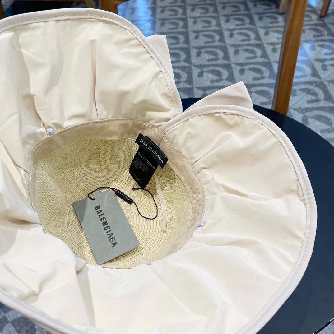 巴黎世家balenclaga渔夫帽子女夏季遮阳彩胶防紫外线防晒帽大帽檐显脸小蝴蝶结太阳帽