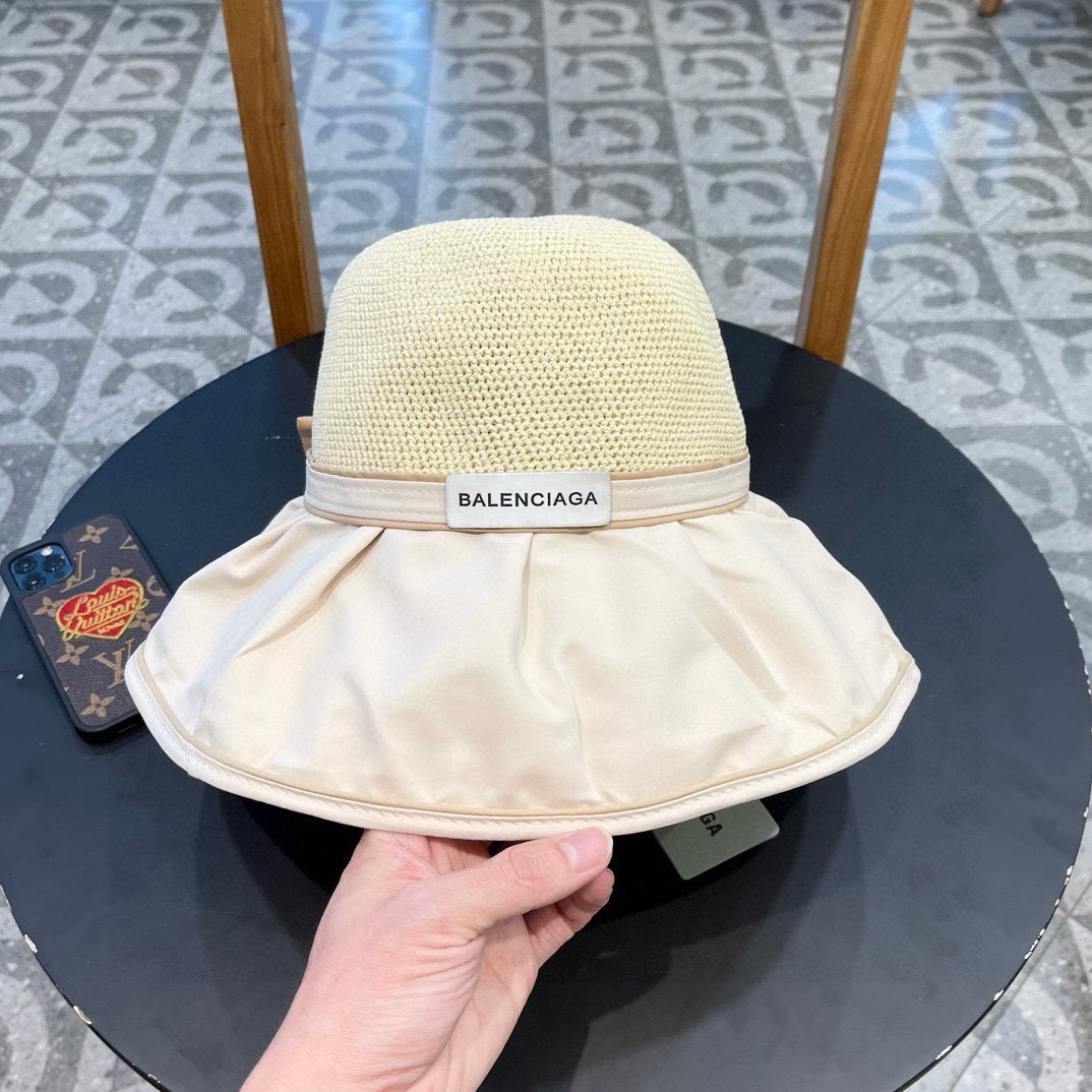 巴黎世家balenclaga渔夫帽子女夏季遮阳彩胶防紫外线防晒帽大帽檐显脸小蝴蝶结太阳帽
