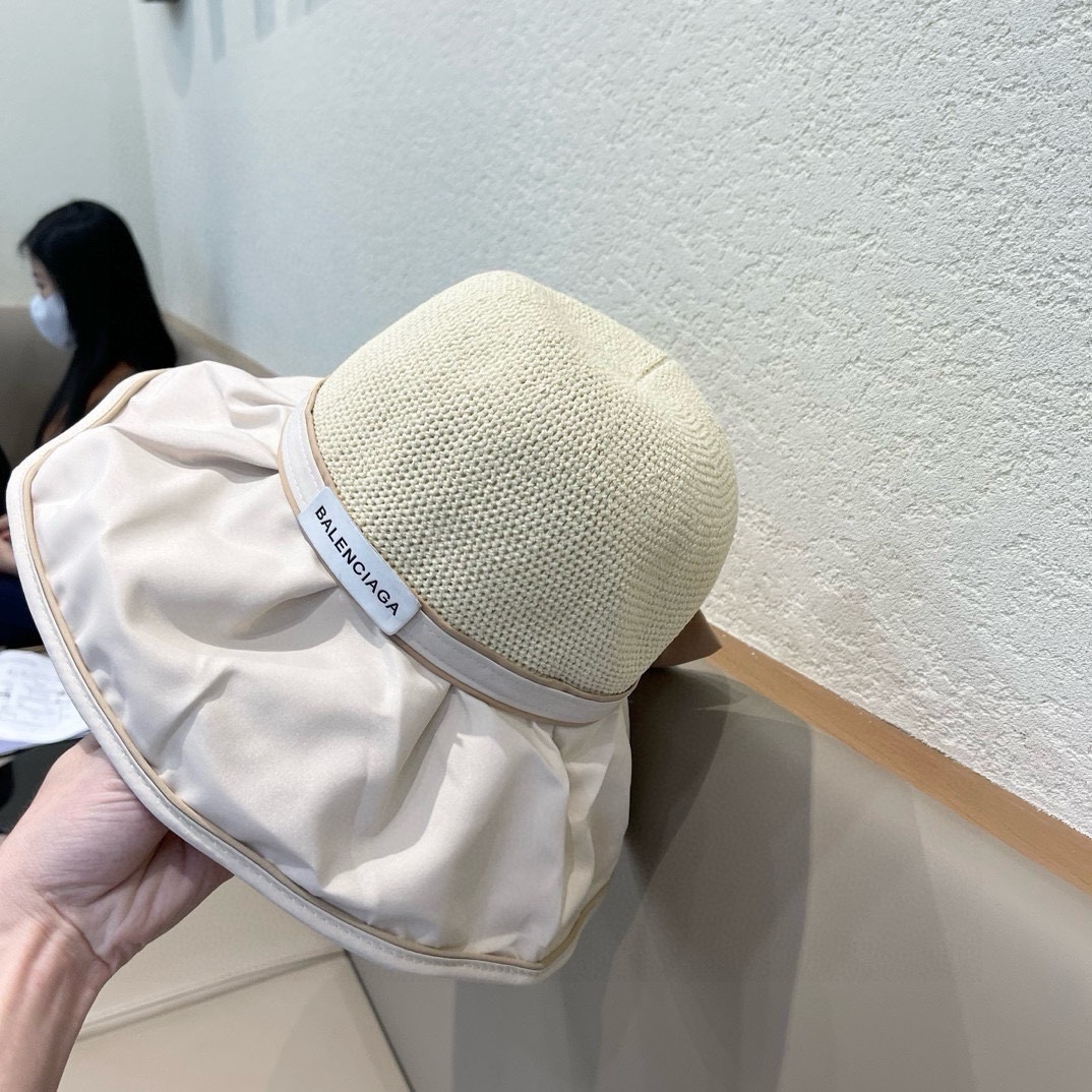 巴黎世家balenclaga渔夫帽子女夏季遮阳彩胶防紫外线防晒帽大帽檐显脸小蝴蝶结太阳帽