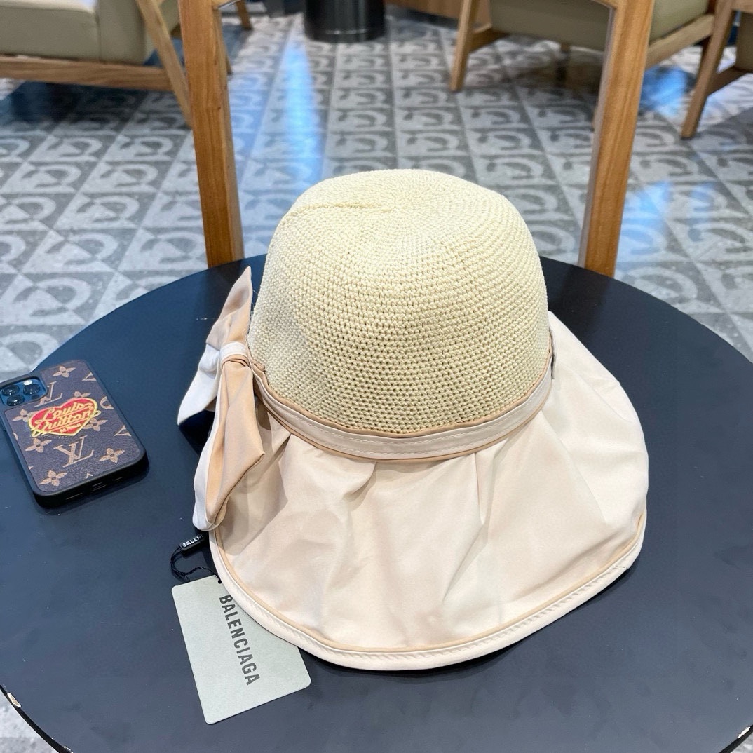 巴黎世家balenclaga渔夫帽子女夏季遮阳彩胶防紫外线防晒帽大帽檐显脸小蝴蝶结太阳帽