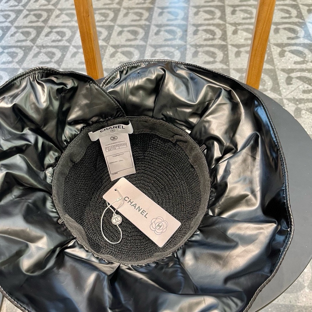  Chanel夏季新款针织头透气遮阳大沿蝴蝶结盆帽女士出行防晒渔夫帽子批