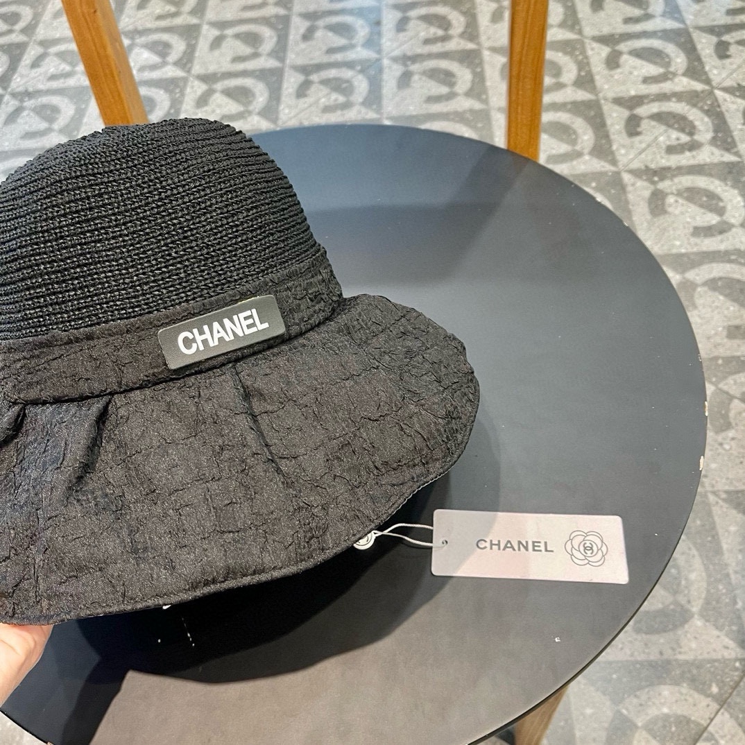  Chanel夏季新款针织头透气遮阳大沿蝴蝶结盆帽女士出行防晒渔夫帽子批