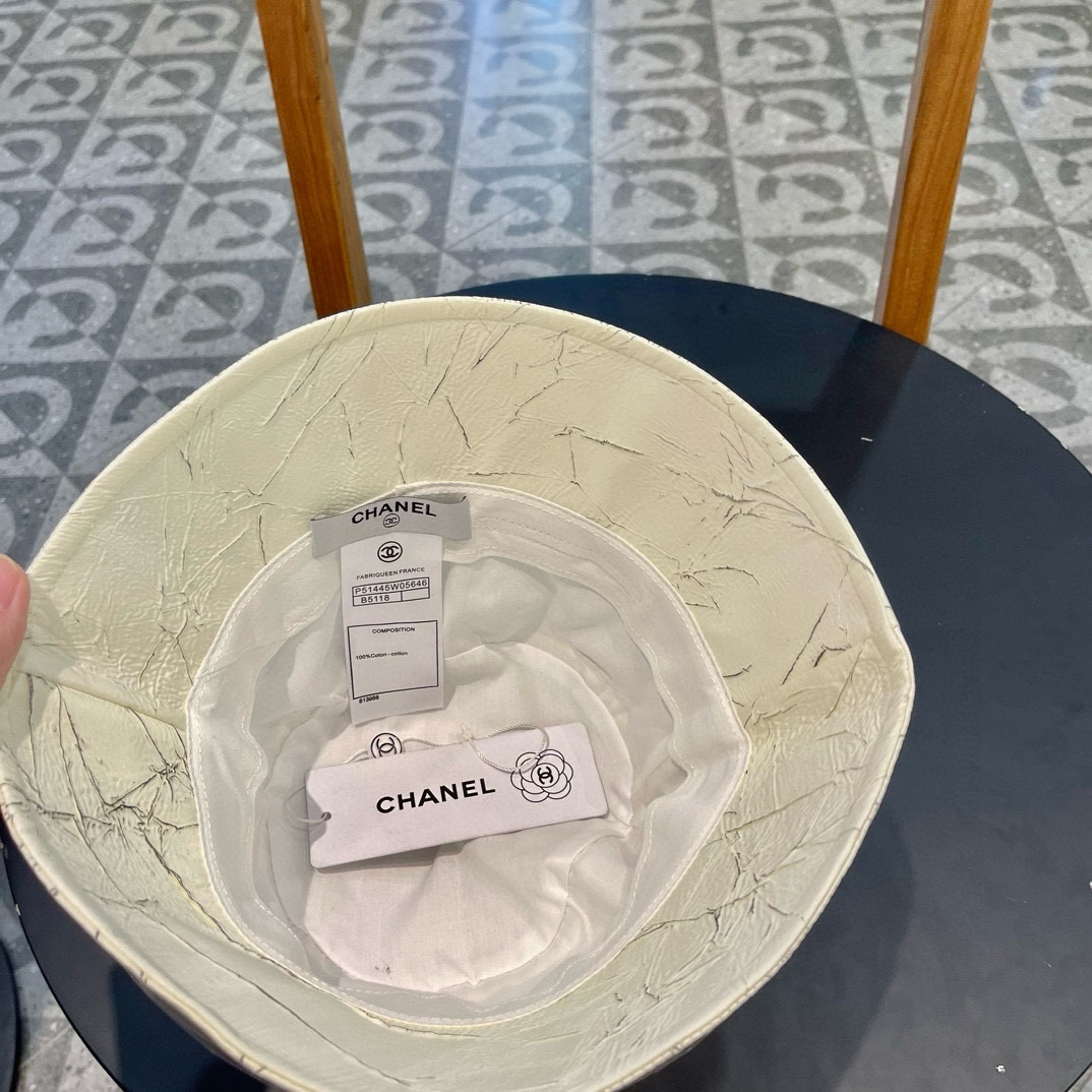  Chanel香奈儿日系褶皱印花时尚渔夫帽女夏季百搭休闲遮阳盆帽户外度假防晒布帽 