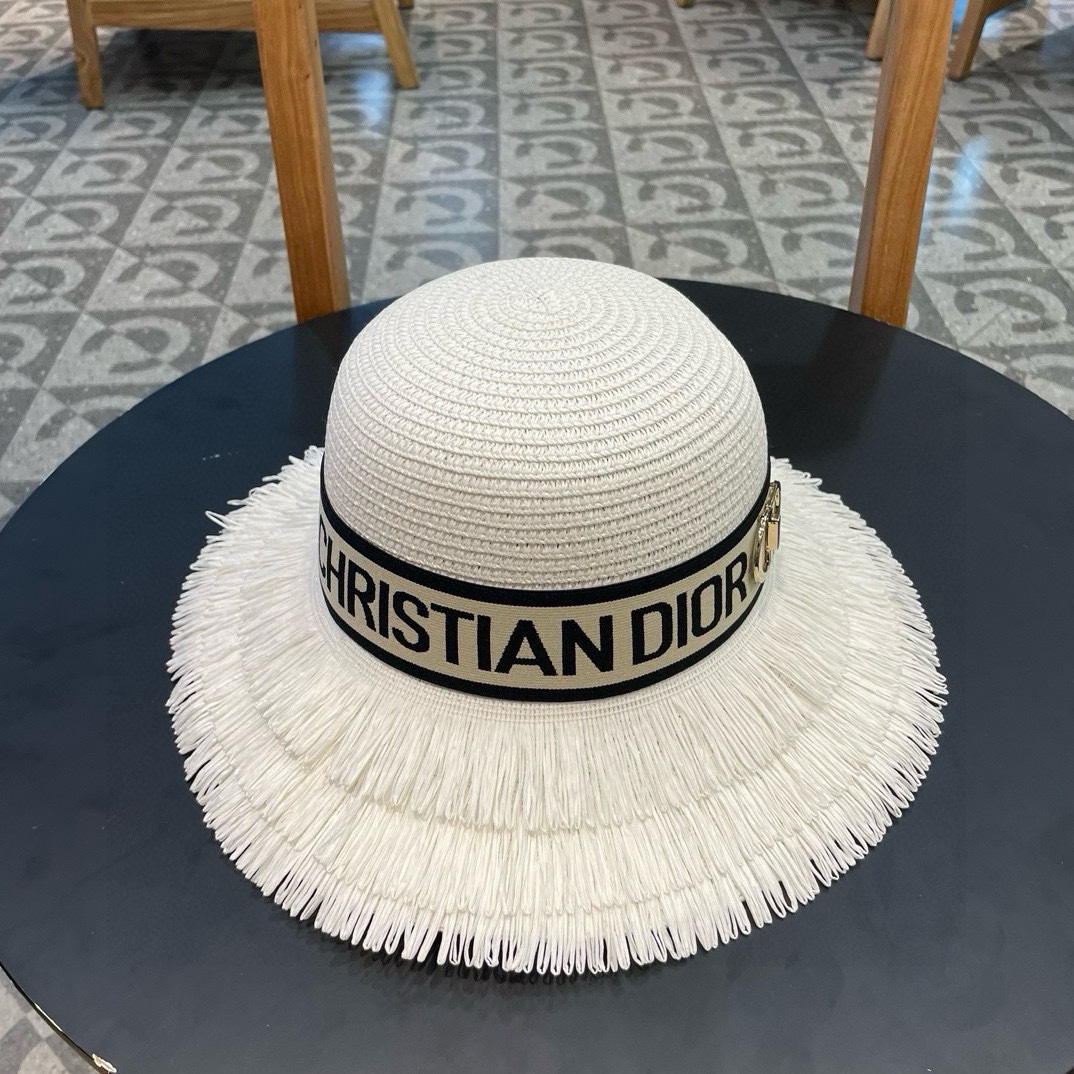    【DIOR迪奥】的新款草编遮阳草帽大沿帽🤩沙滩风，简约大方，百搭单品～出街首选，新款帽型超美腻，新