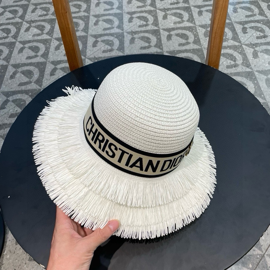    【DIOR迪奥】的新款草编遮阳草帽大沿帽🤩沙滩风，简约大方，百搭单品～出街首选，新款帽型超美腻，新