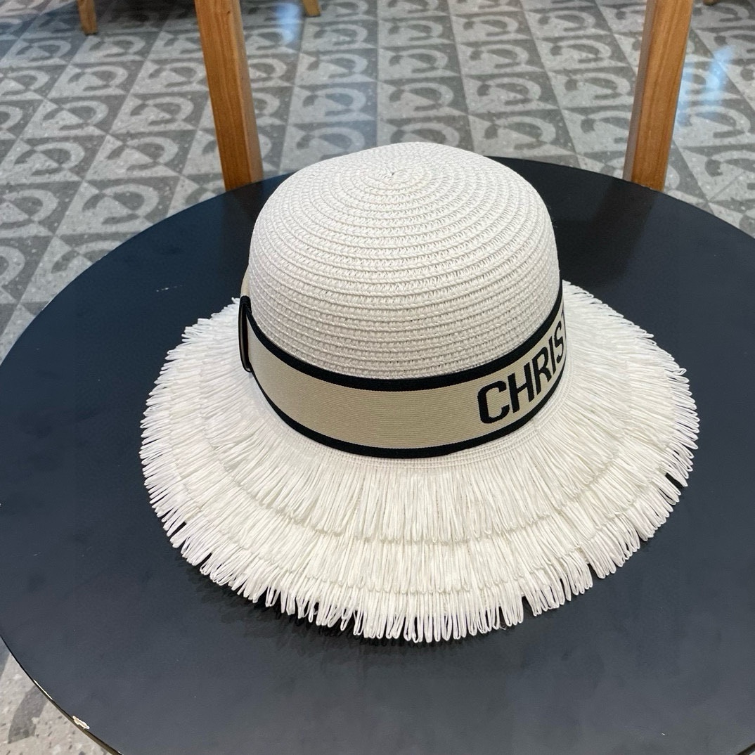    【DIOR迪奥】的新款草编遮阳草帽大沿帽🤩沙滩风，简约大方，百搭单品～出街首选，新款帽型超美腻，新