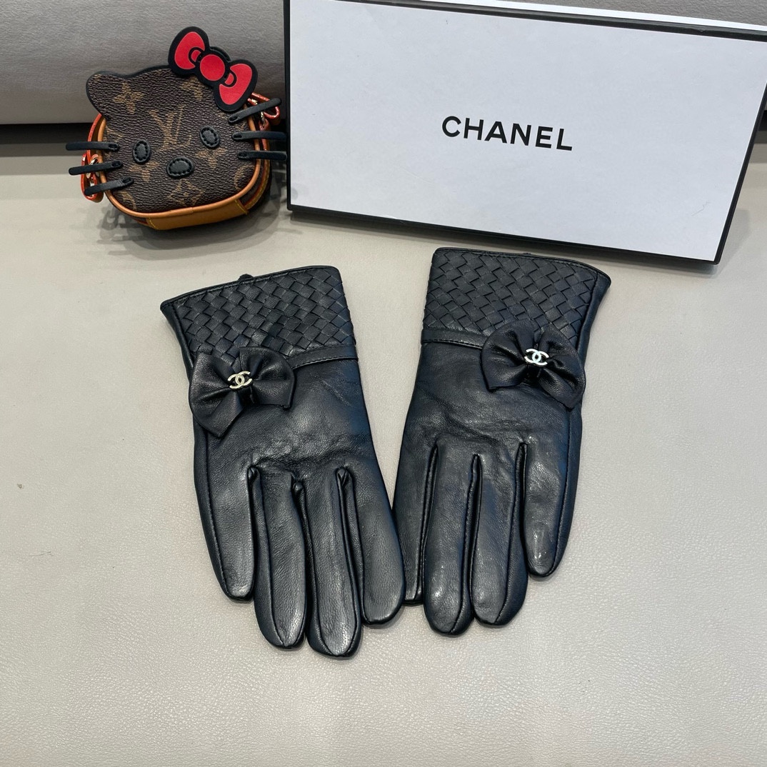 Chanel Gloves Weave Women Cashmere Lambskin Sheepskin