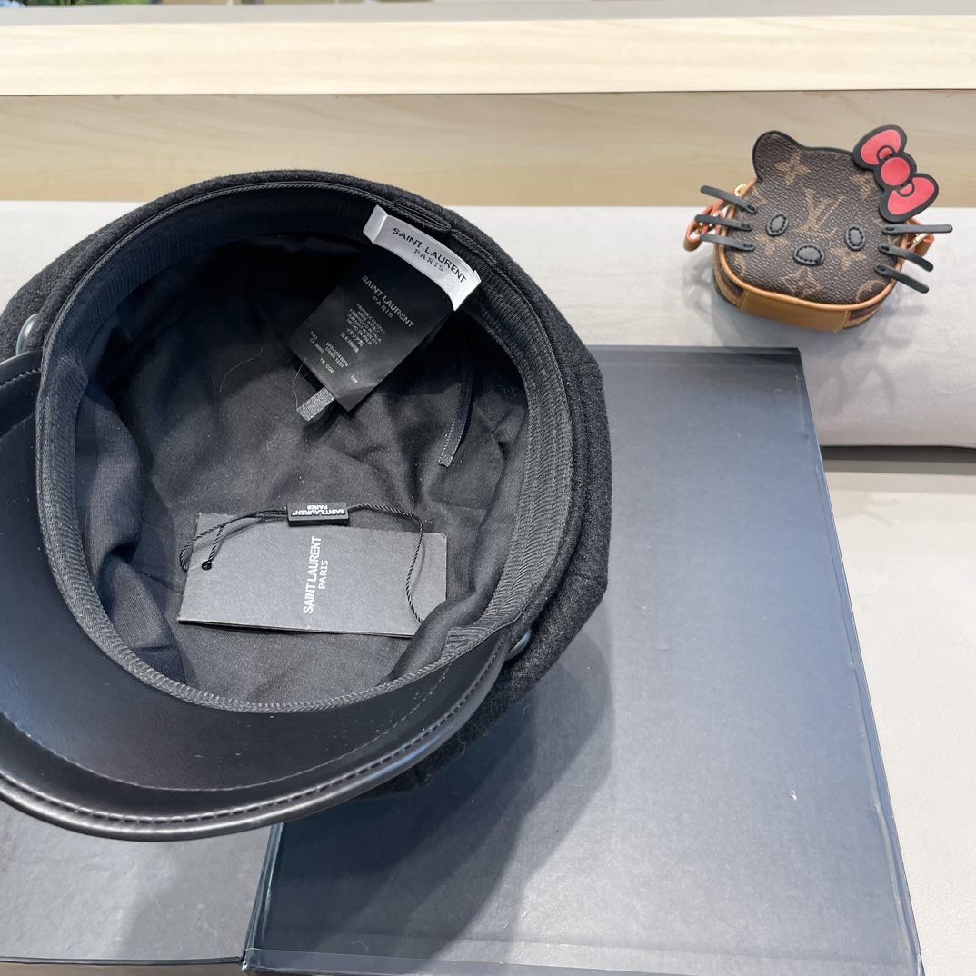 圣罗兰PU皮檐画家帽名媛风立体帽型八角帽日系复古贝雷帽毛呢报童帽秋冬