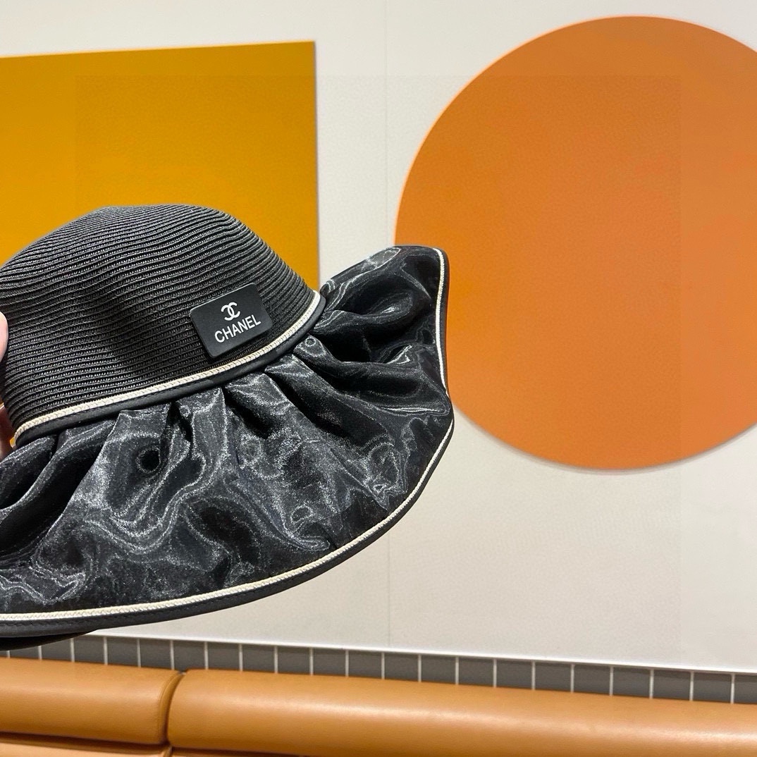  Chanel香奈儿夏季透气防晒渔夫帽女士防紫外线遮脸帽子蝴蝶结大檐显脸小遮阳帽