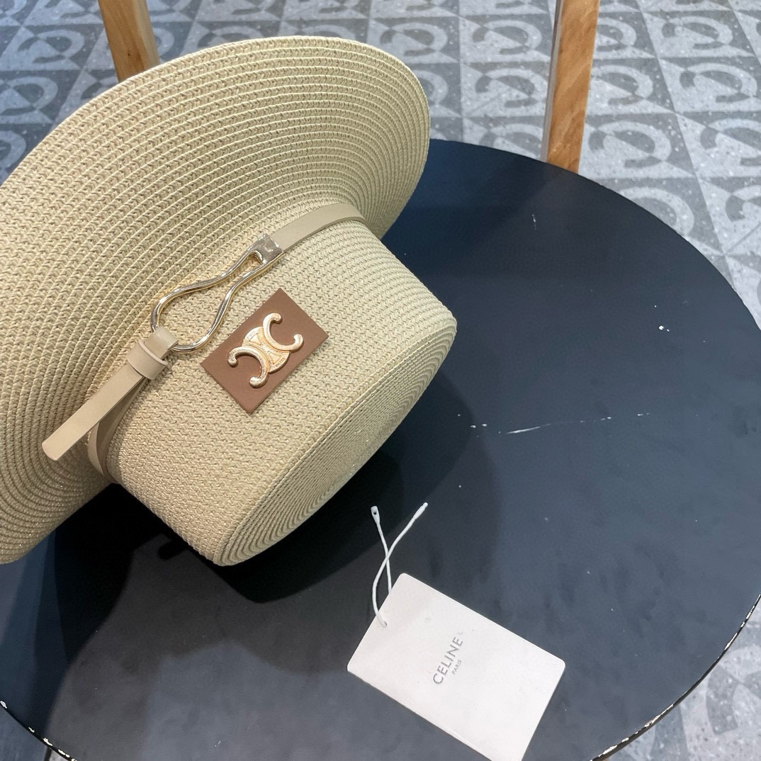 塞琳celien新款草帽，皮带平顶礼帽，头围57cm