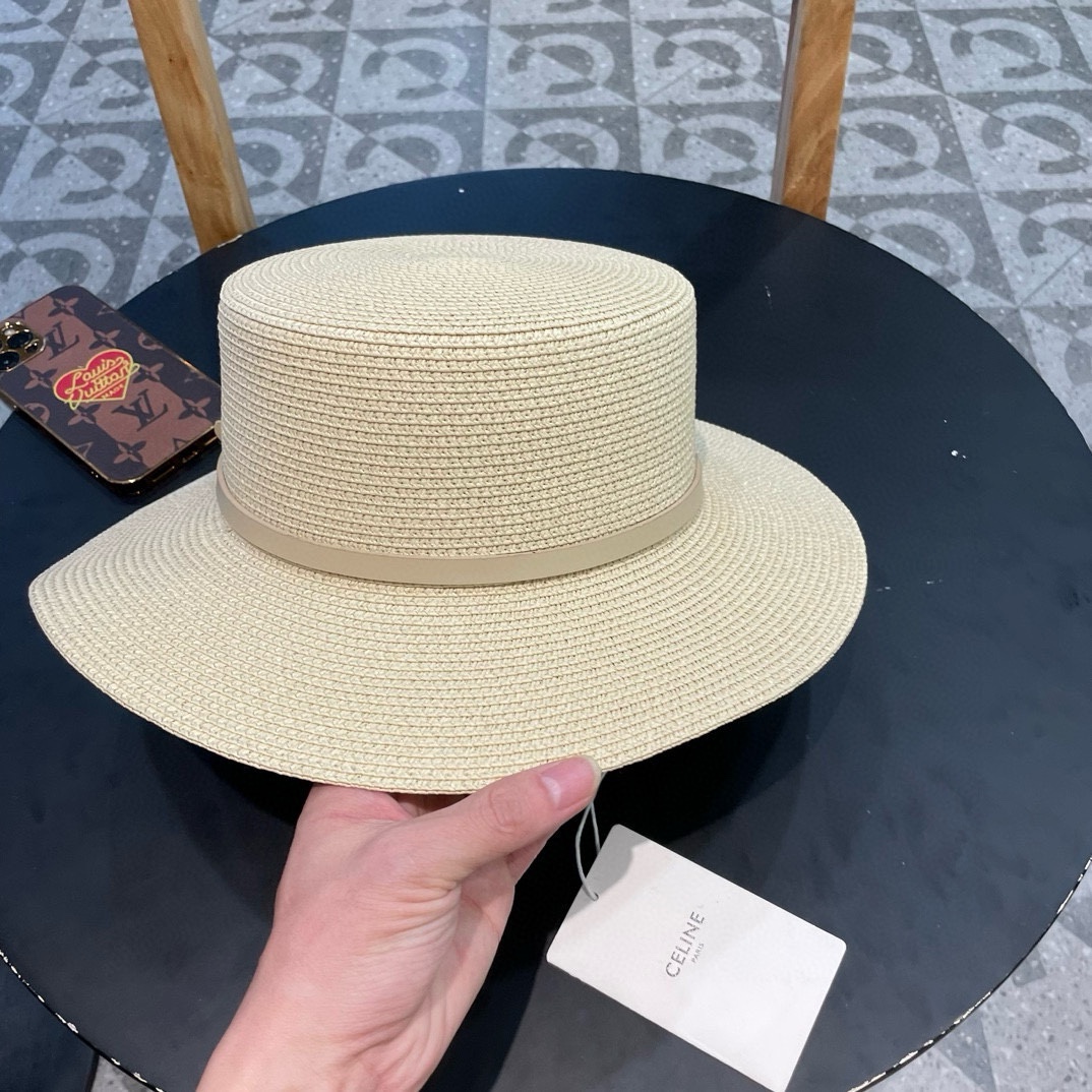塞琳celien新款草帽，皮带平顶礼帽，头围57cm