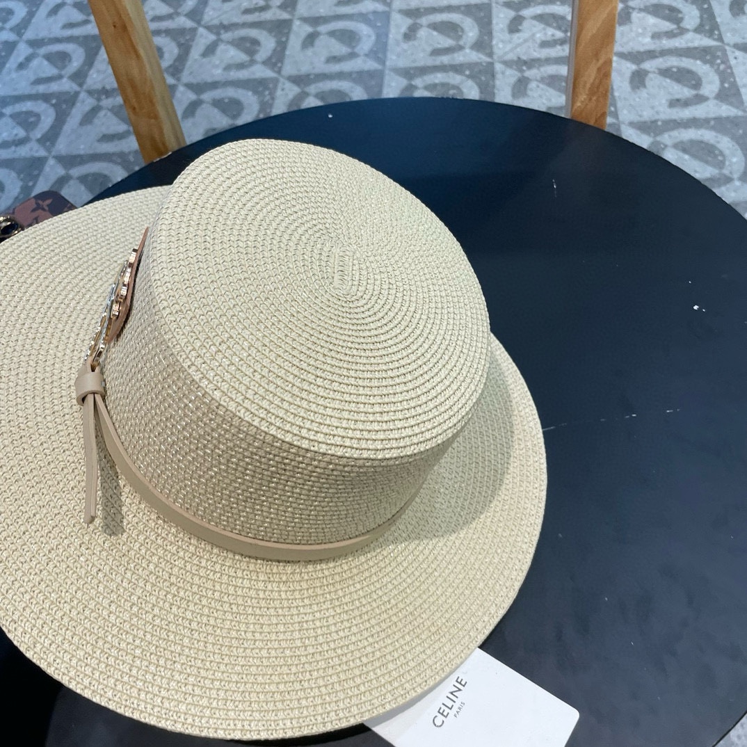 塞琳celien新款草帽，皮带平顶礼帽，头围57cm