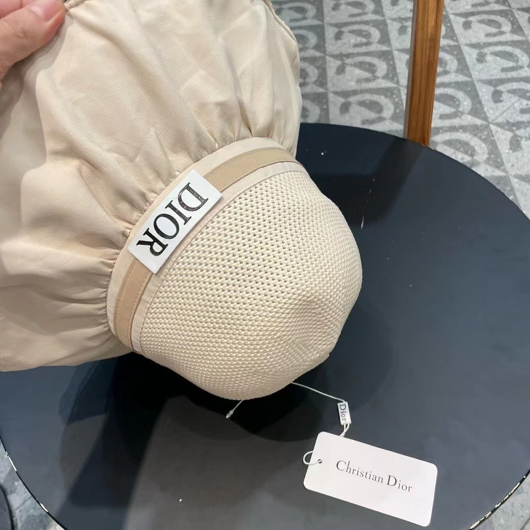迪奥Dior女蝴蝶结大檐布帽针织布沿遮阳高级感渔夫帽防晒沙滩盆帽潮帽子
