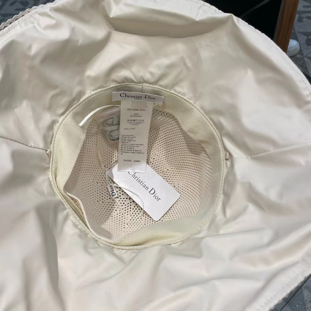 迪奥Dior女蝴蝶结大檐布帽针织布沿遮阳高级感渔夫帽防晒沙滩盆帽潮帽子