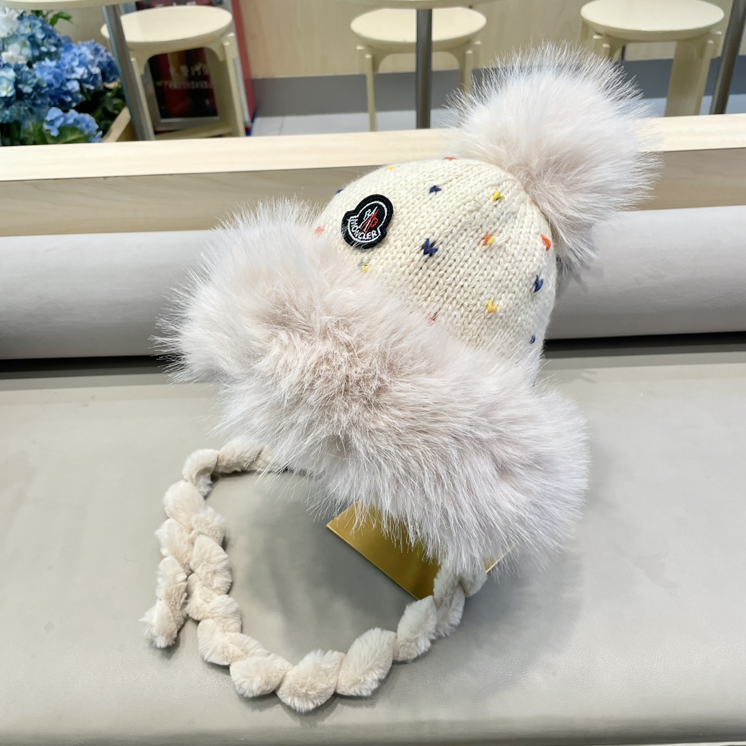 【MONCLER蒙口】仿兔毛彩色针织帽子女冬加厚加绒保暖雷锋帽骑车防寒毛线帽潮