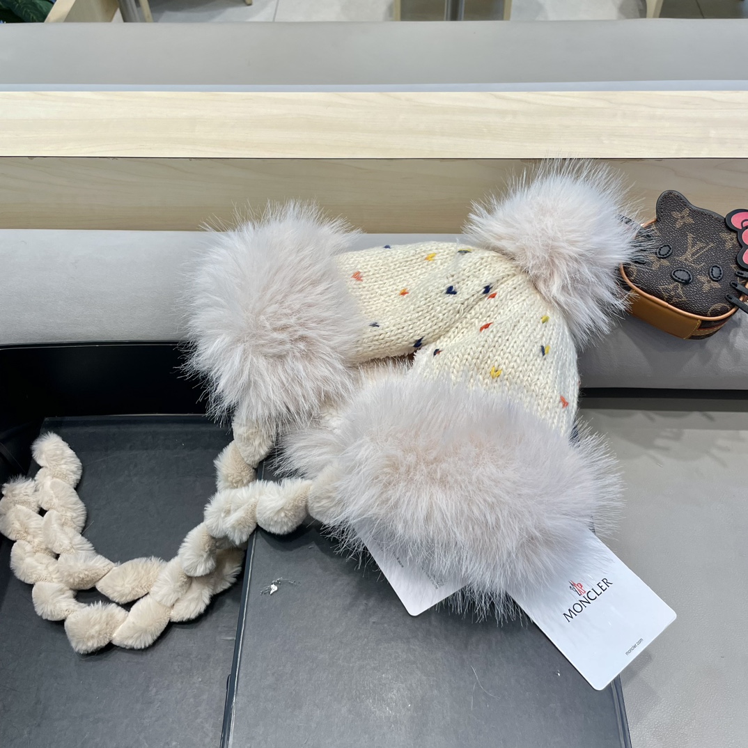 【MONCLER蒙口】仿兔毛彩色针织帽子女冬加厚加绒保暖雷锋帽骑车防寒毛线帽潮
