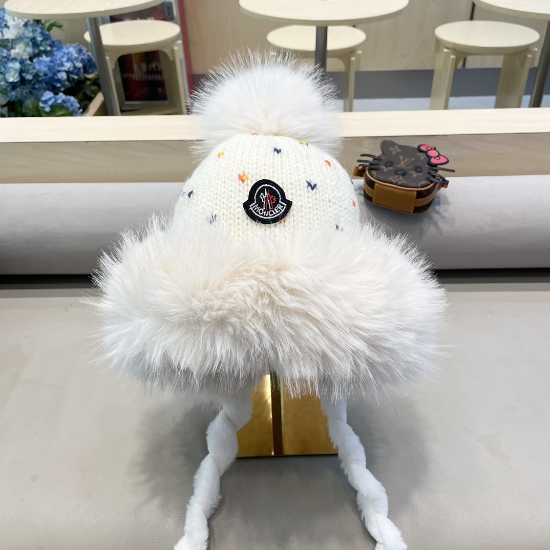 【MONCLER蒙口】仿兔毛彩色针织帽子女冬加厚加绒保暖雷锋帽骑车防寒毛线帽潮