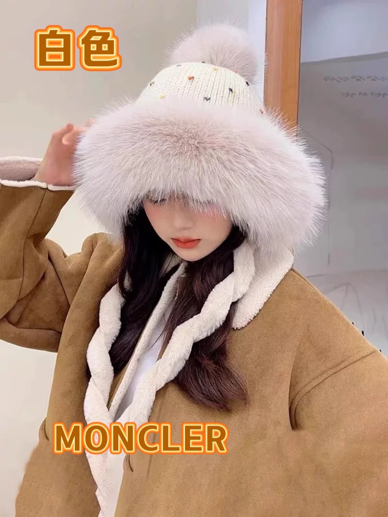 【MONCLER蒙口】仿兔毛彩色针织帽子女冬加厚加绒保暖雷锋帽骑车防寒毛线帽潮