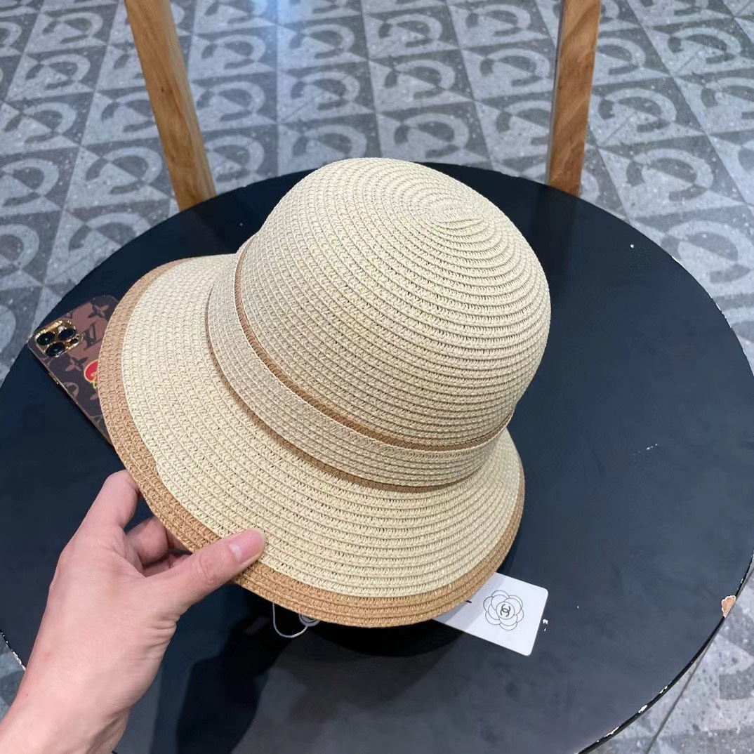 香奈儿Chanel帽子女款2025新款草编山茶花渔夫帽春夏季日系优雅防晒遮阳帽草帽