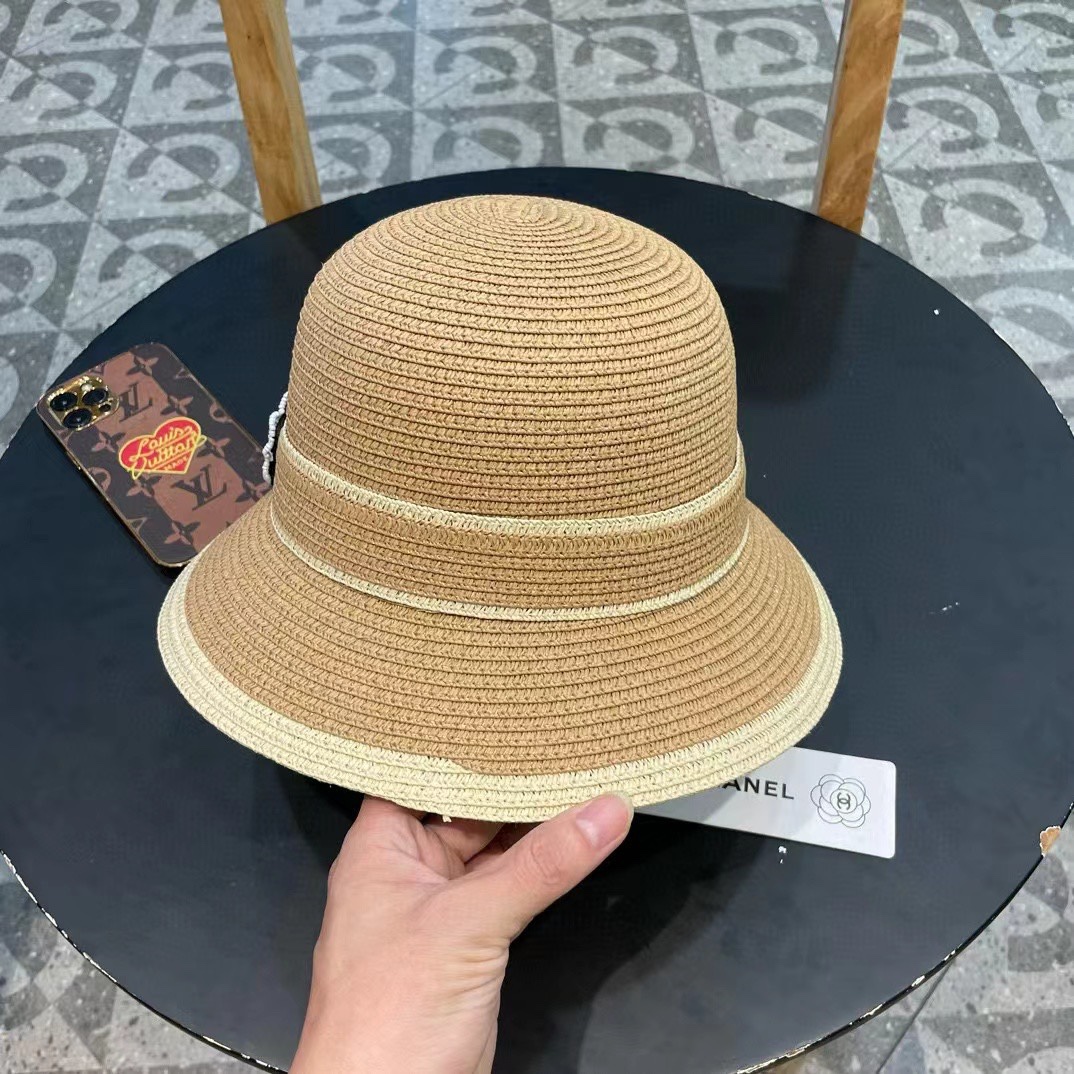香奈儿Chanel帽子女款2025新款草编山茶花渔夫帽春夏季日系优雅防晒遮阳帽草帽