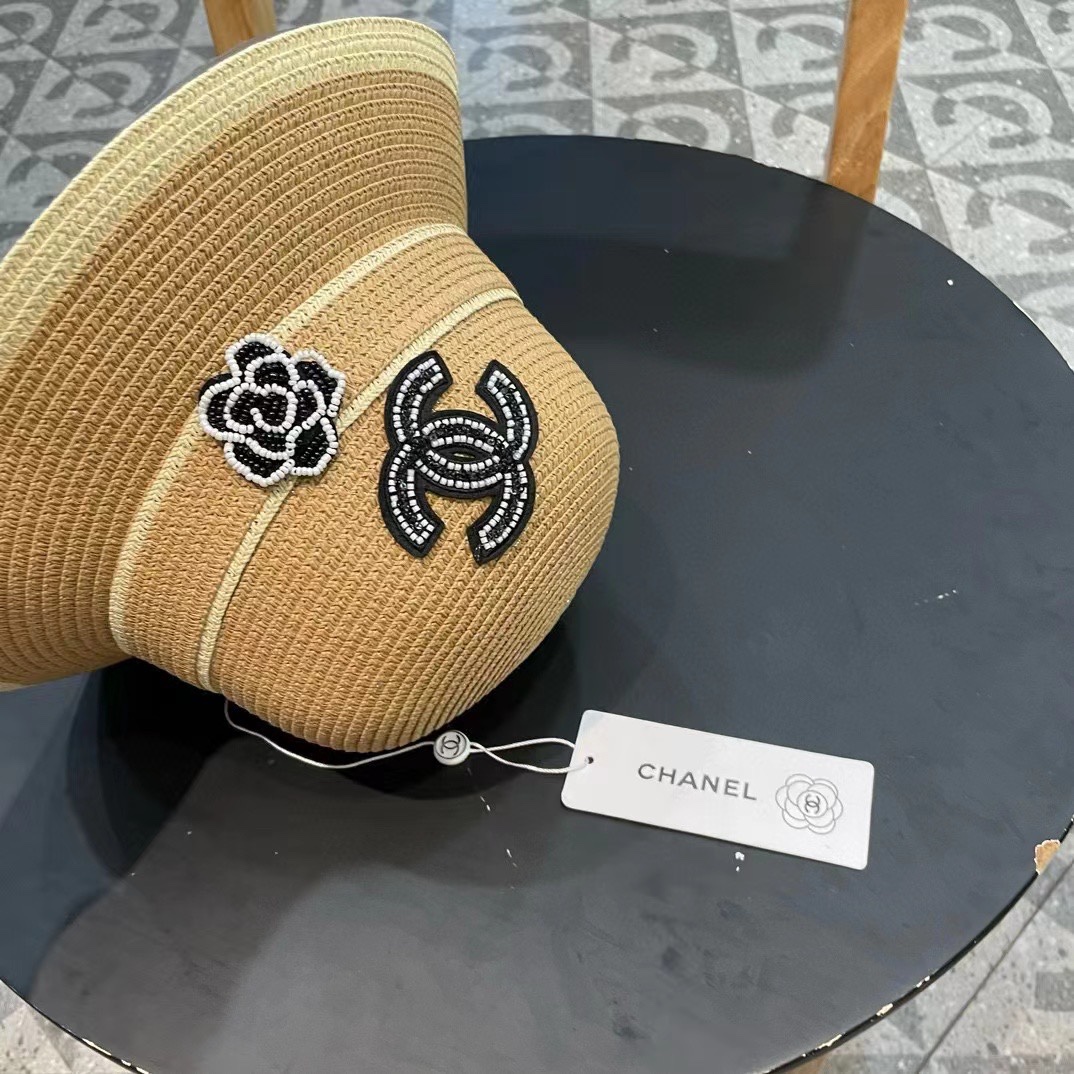 香奈儿Chanel帽子女款2025新款草编山茶花渔夫帽春夏季日系优雅防晒遮阳帽草帽