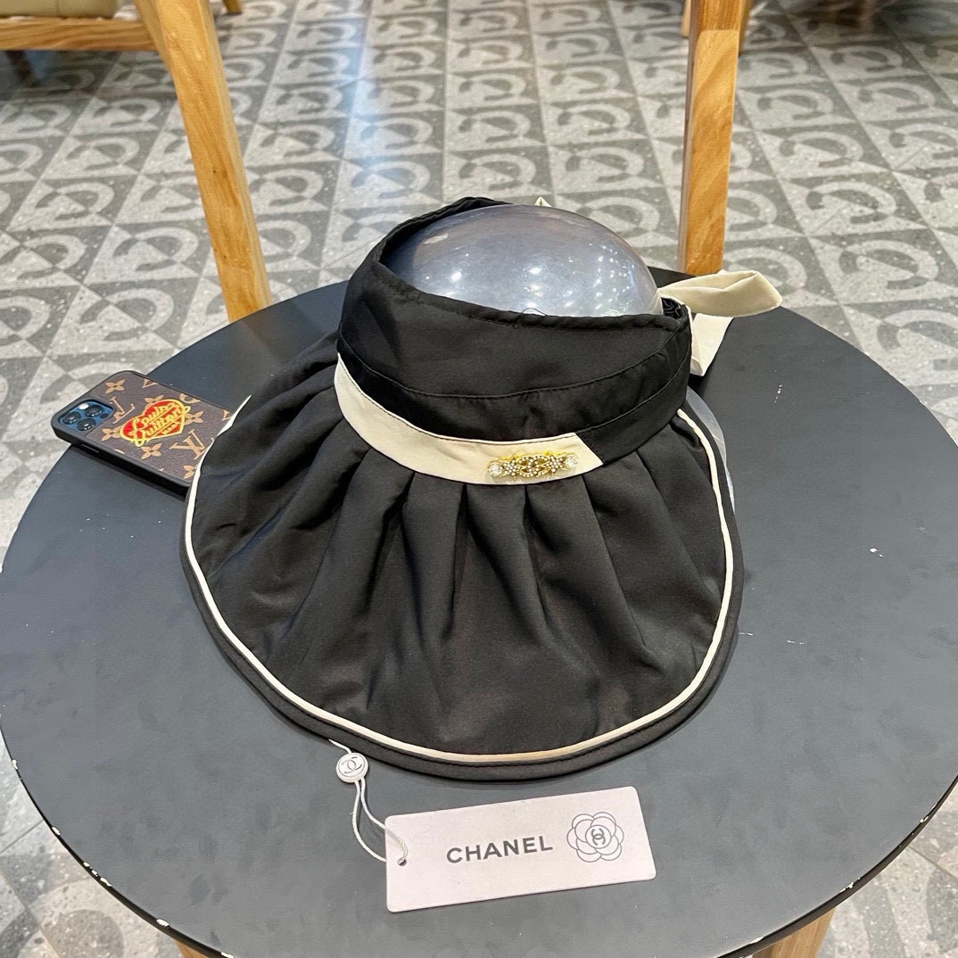Chanel香奈儿新款空顶遮阳帽子女款夏季防紫外线太阳帽可折叠贝壳防晒帽