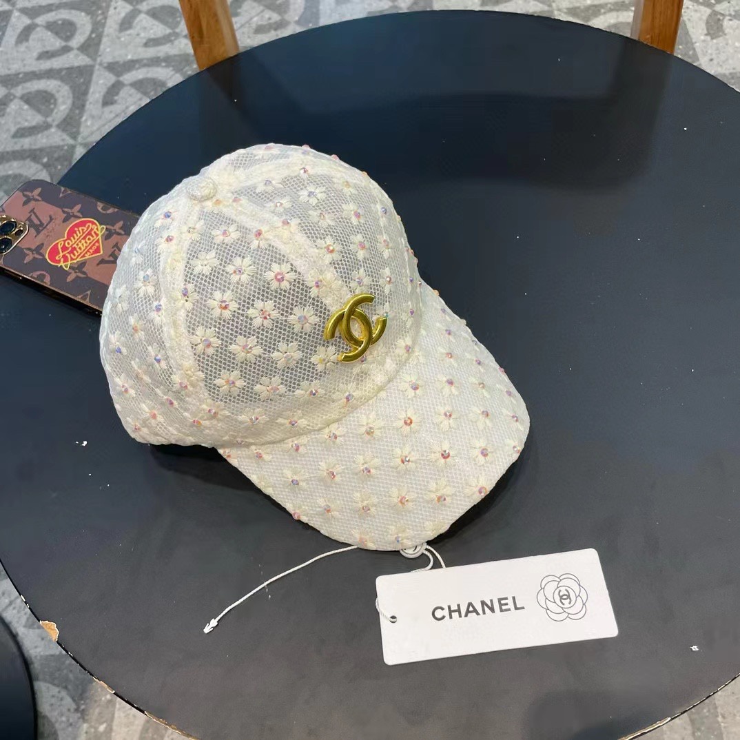  Chanel香奈儿蕾丝鸭舌帽女透气薄款时尚水钻棒球帽防晒遮阳韩版潮帽子夏太阳帽