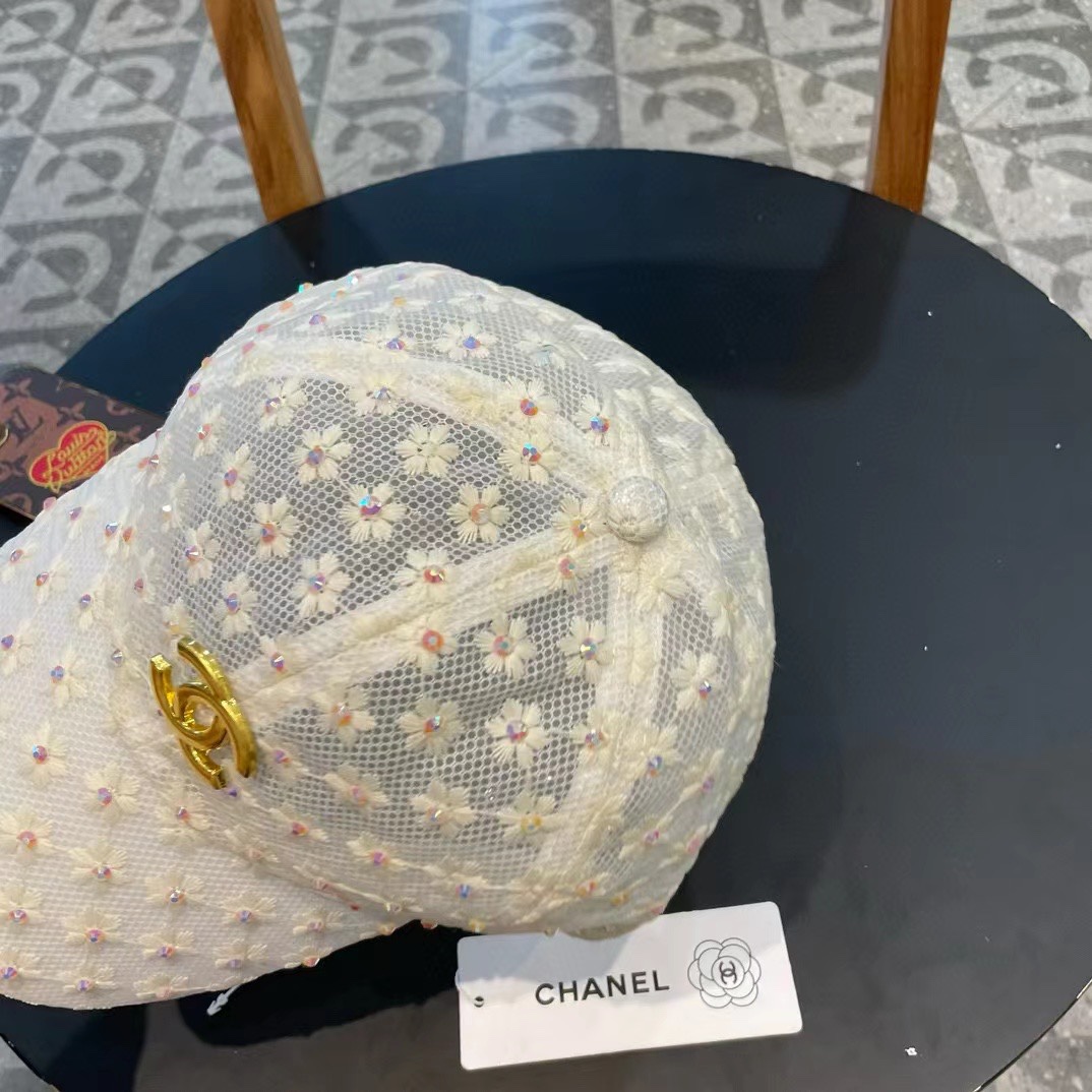  Chanel香奈儿蕾丝鸭舌帽女透气薄款时尚水钻棒球帽防晒遮阳韩版潮帽子夏太阳帽