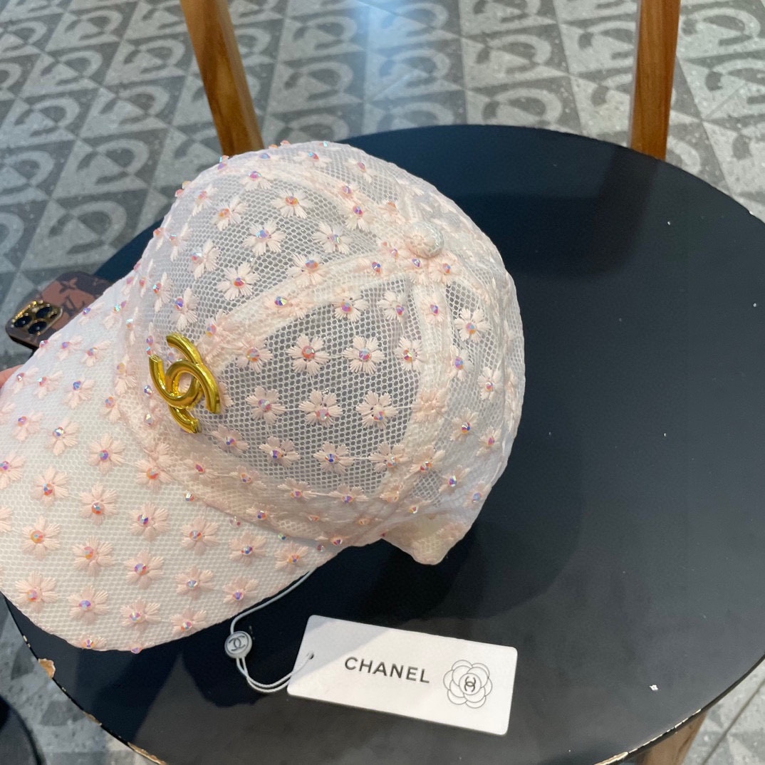  Chanel香奈儿蕾丝鸭舌帽女透气薄款时尚水钻棒球帽防晒遮阳韩版潮帽子夏太阳帽