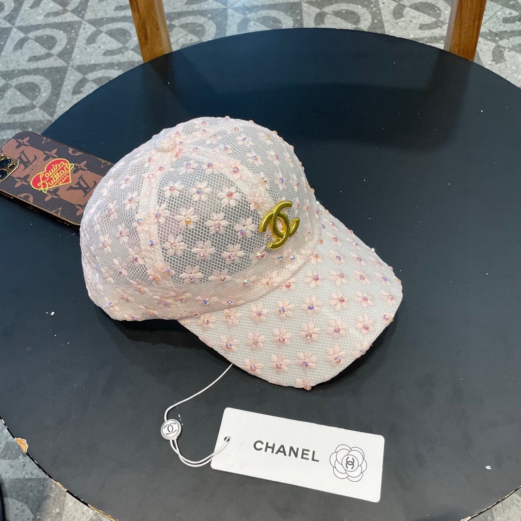  Chanel香奈儿蕾丝鸭舌帽女透气薄款时尚水钻棒球帽防晒遮阳韩版潮帽子夏太阳帽
