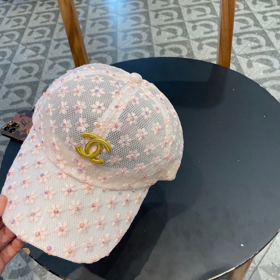  Chanel香奈儿蕾丝鸭舌帽女透气薄款时尚水钻棒球帽防晒遮阳韩版潮帽子夏太阳帽