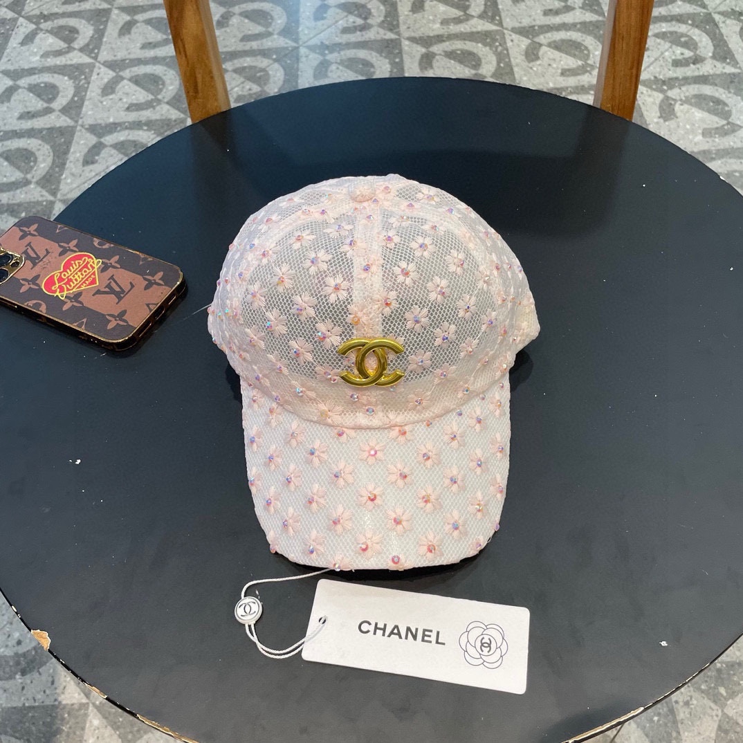  Chanel香奈儿蕾丝鸭舌帽女透气薄款时尚水钻棒球帽防晒遮阳韩版潮帽子夏太阳帽