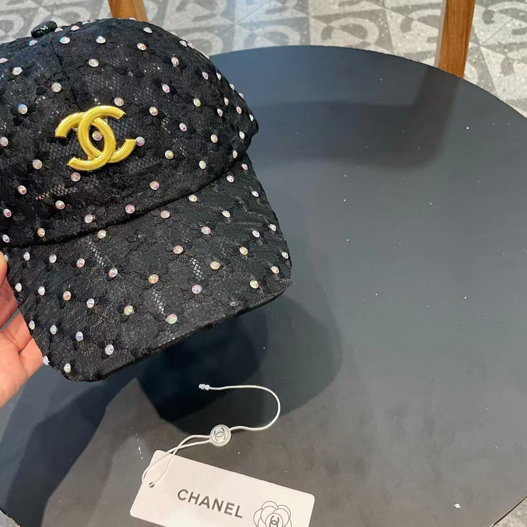  Chanel香奈儿蕾丝鸭舌帽女透气薄款时尚水钻棒球帽防晒遮阳韩版潮帽子夏太阳帽