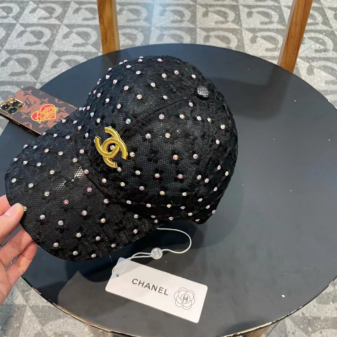  Chanel香奈儿蕾丝鸭舌帽女透气薄款时尚水钻棒球帽防晒遮阳韩版潮帽子夏太阳帽
