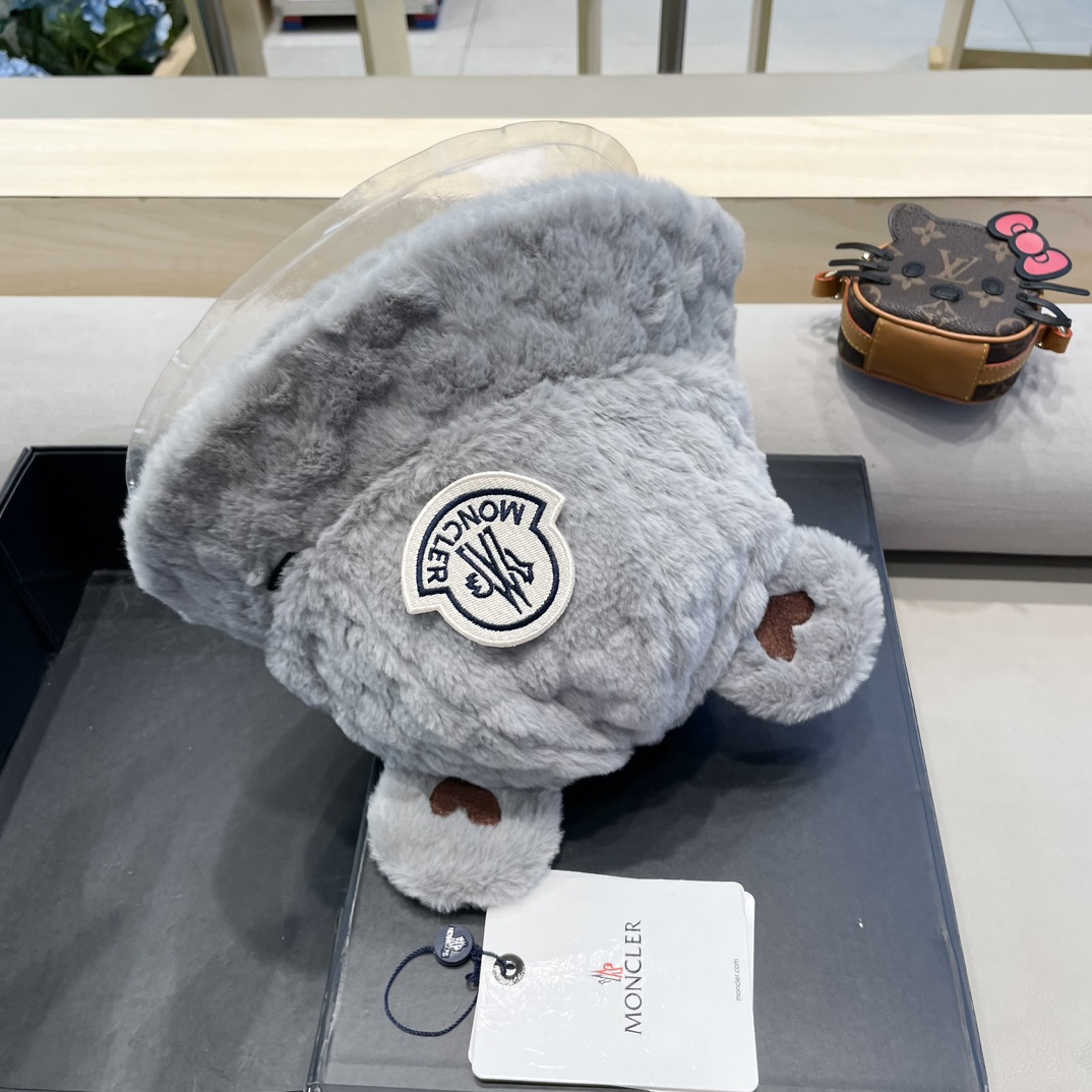 moncler爱心毛绒渔夫帽女秋冬保暖百搭耳朵盆帽加绒加厚百搭仿小兔毛韩版